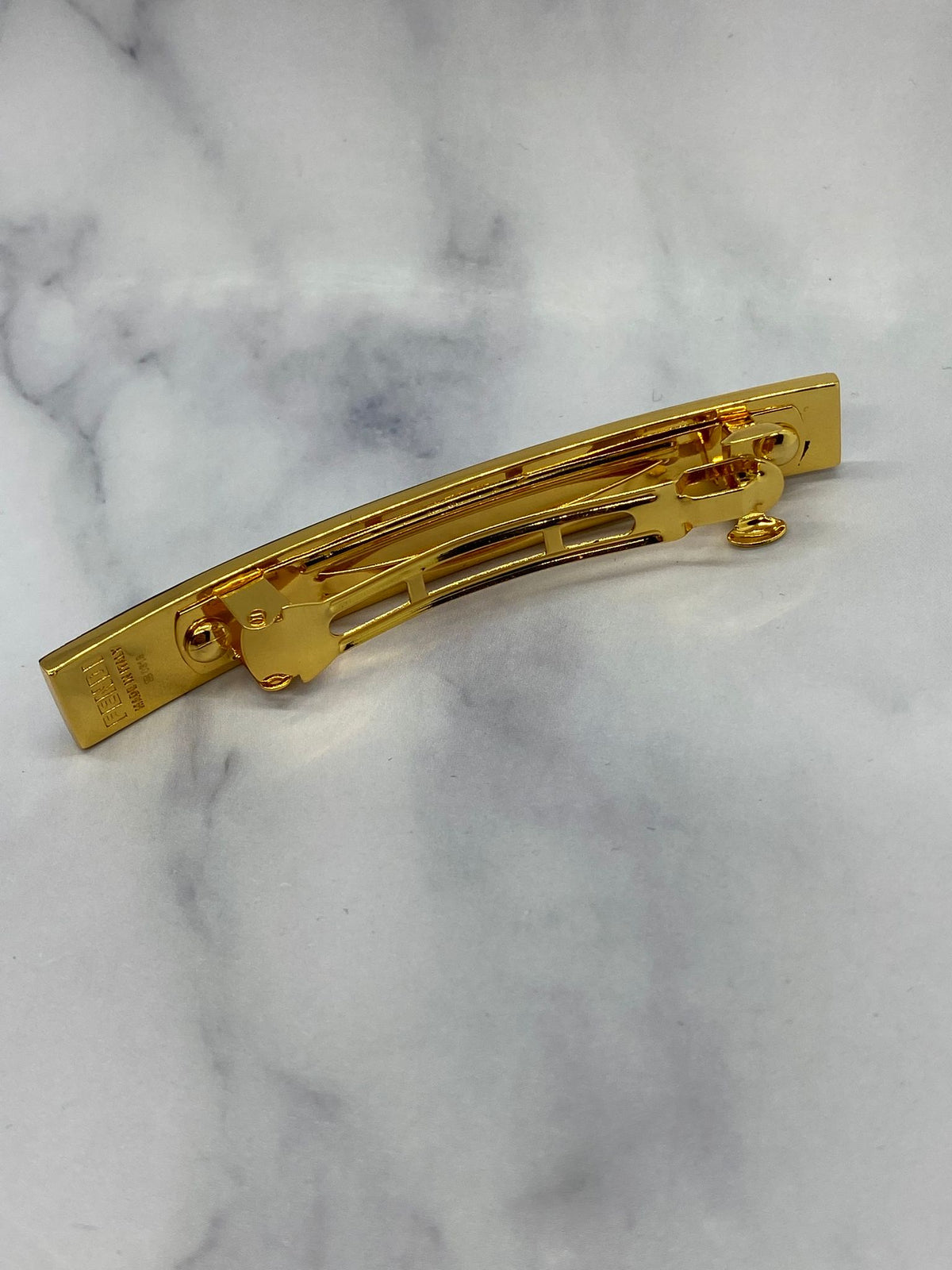 FENDI FF Gold Tone Black Enamel Hair Clip Barrette - Pre owned