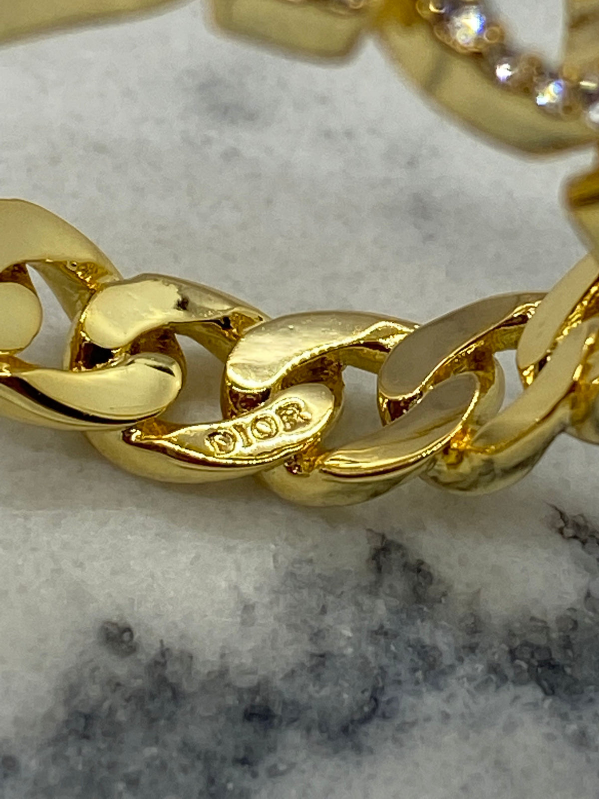 CHRISTIAN DIOR Gold Tone Rhinestone Ring - Size M 7