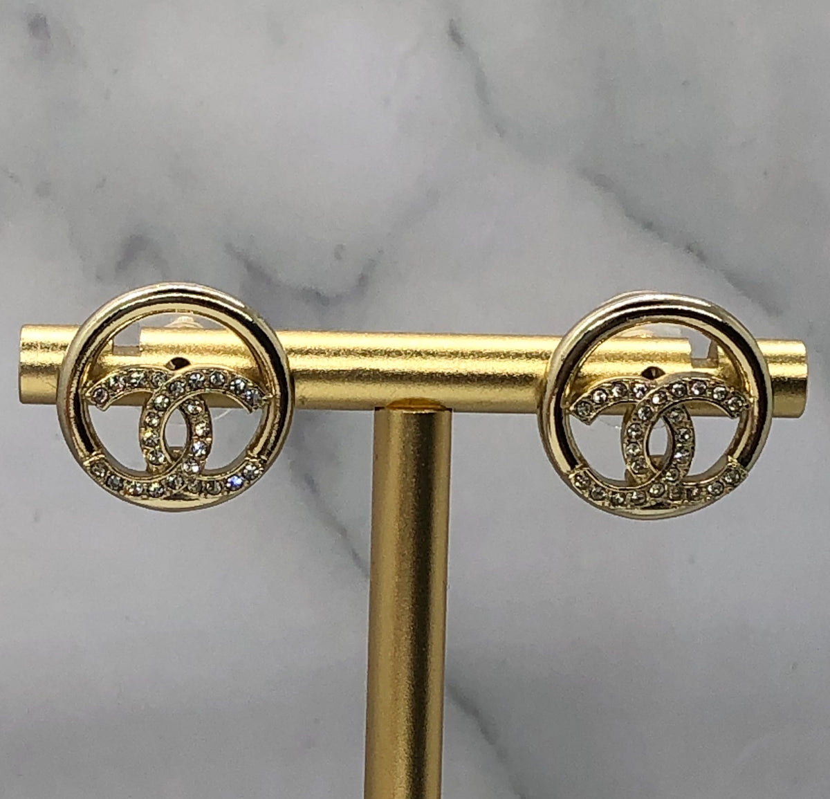 CHANEL CC Circle Rhinestone Earrings - USED