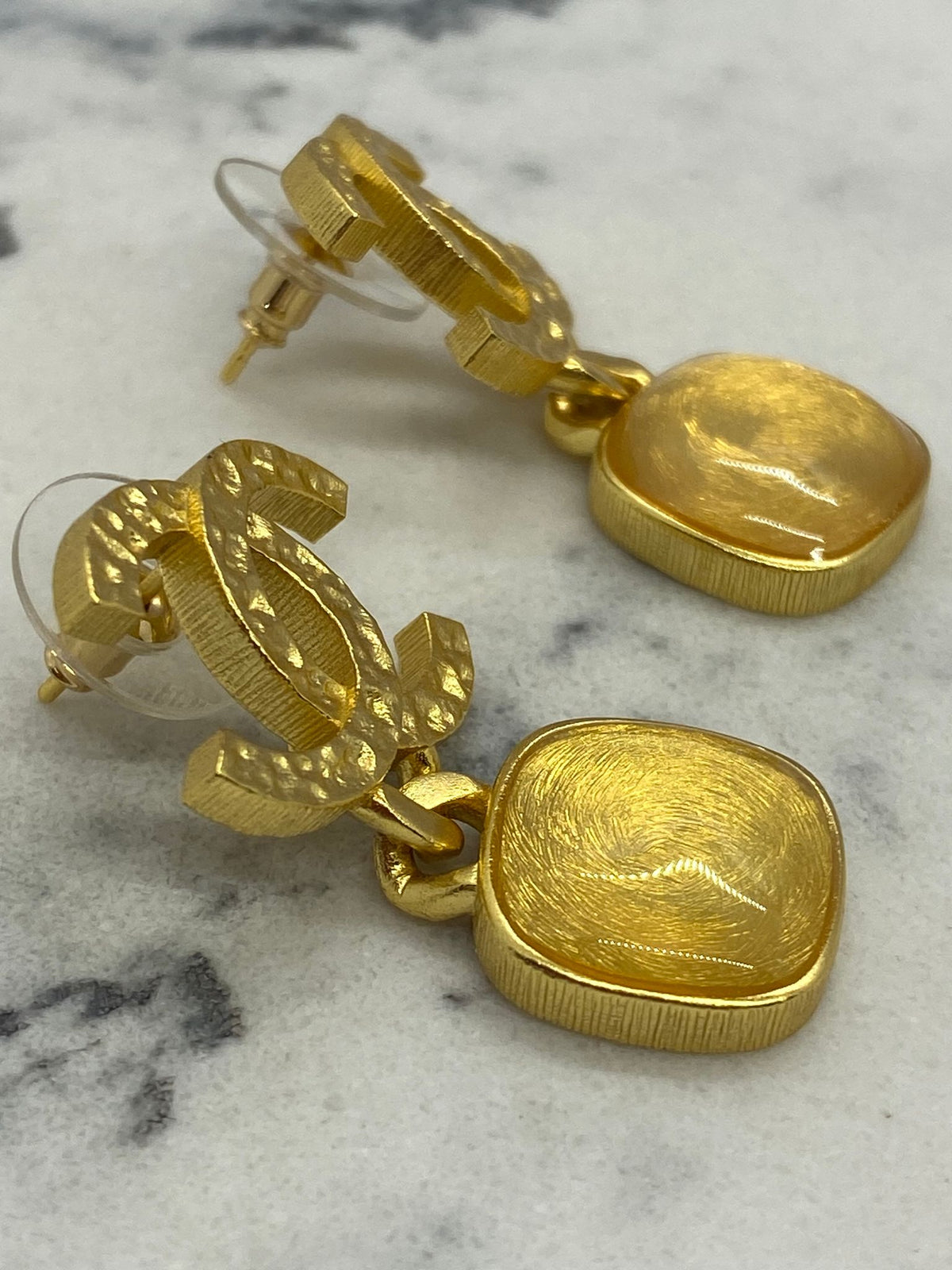 CHANEL CC Gold Tone Pendant Earrings - Pre owned