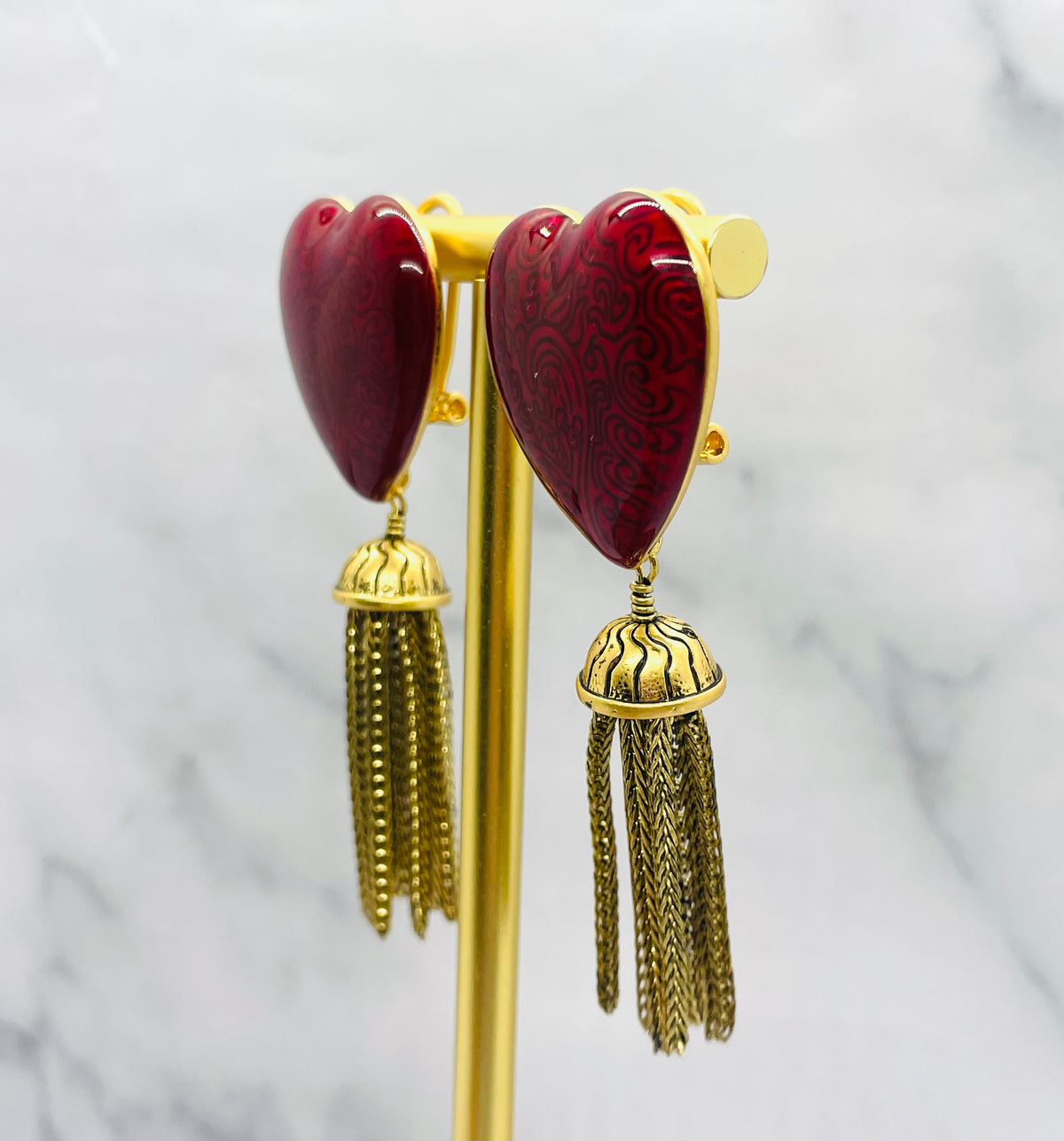 YSL YVES SAINT LAURENT Vintage Heart Tassel Earrings - Pre owned