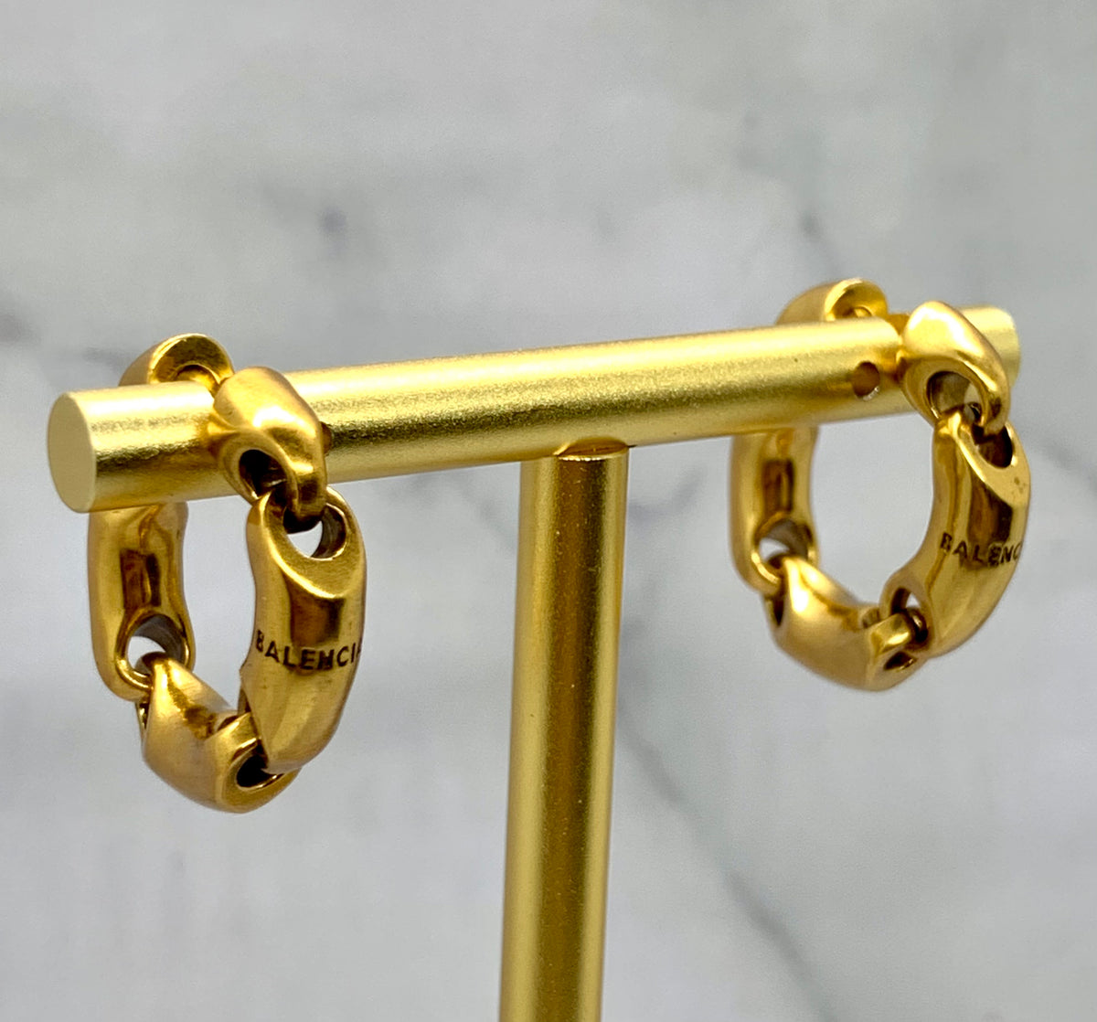 BALENCIAGA Brass Chain Hoop Earrings - Pre owned