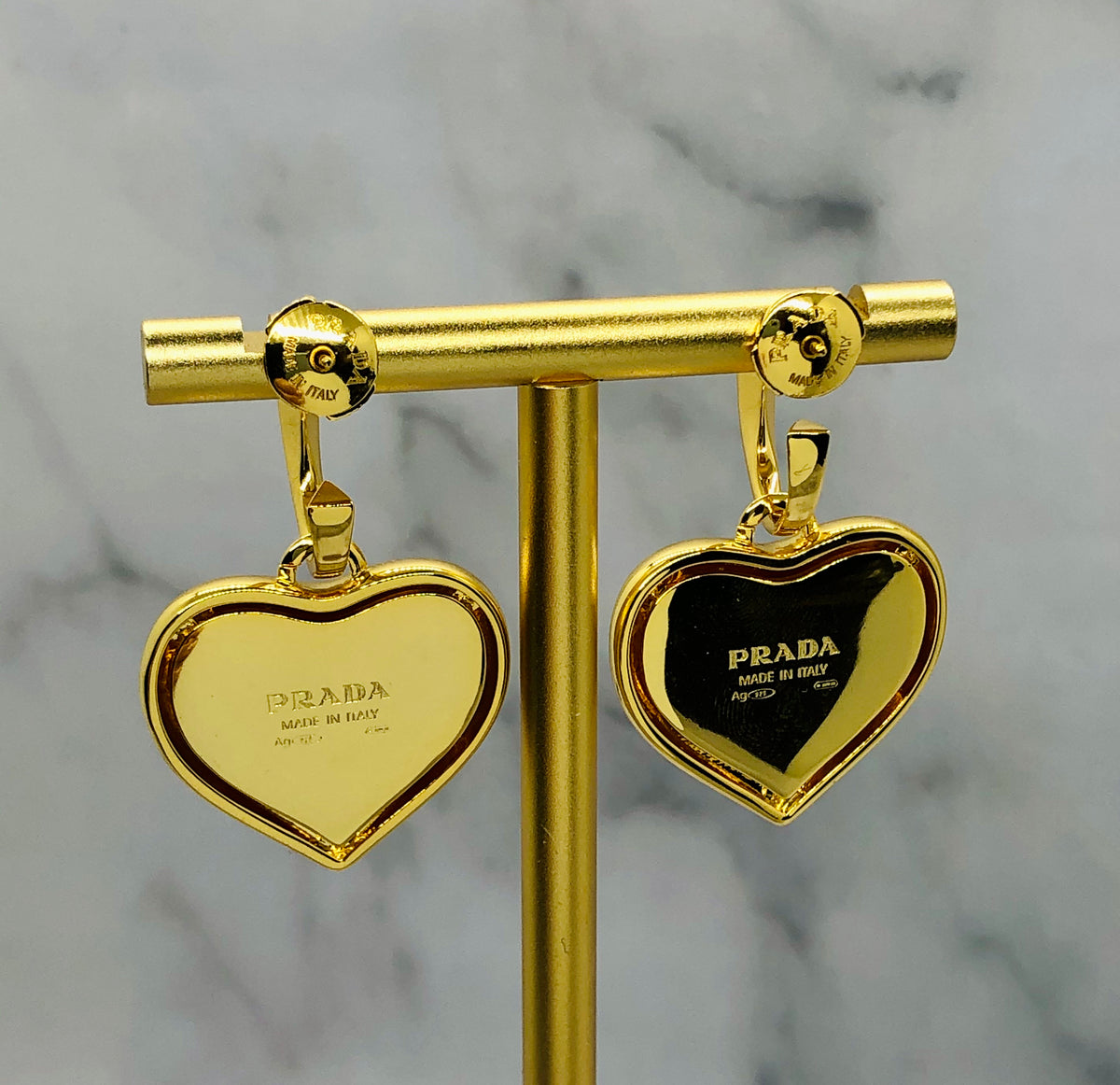 PRADA Gold Tone Heart Pendant Earrings - Pre owned