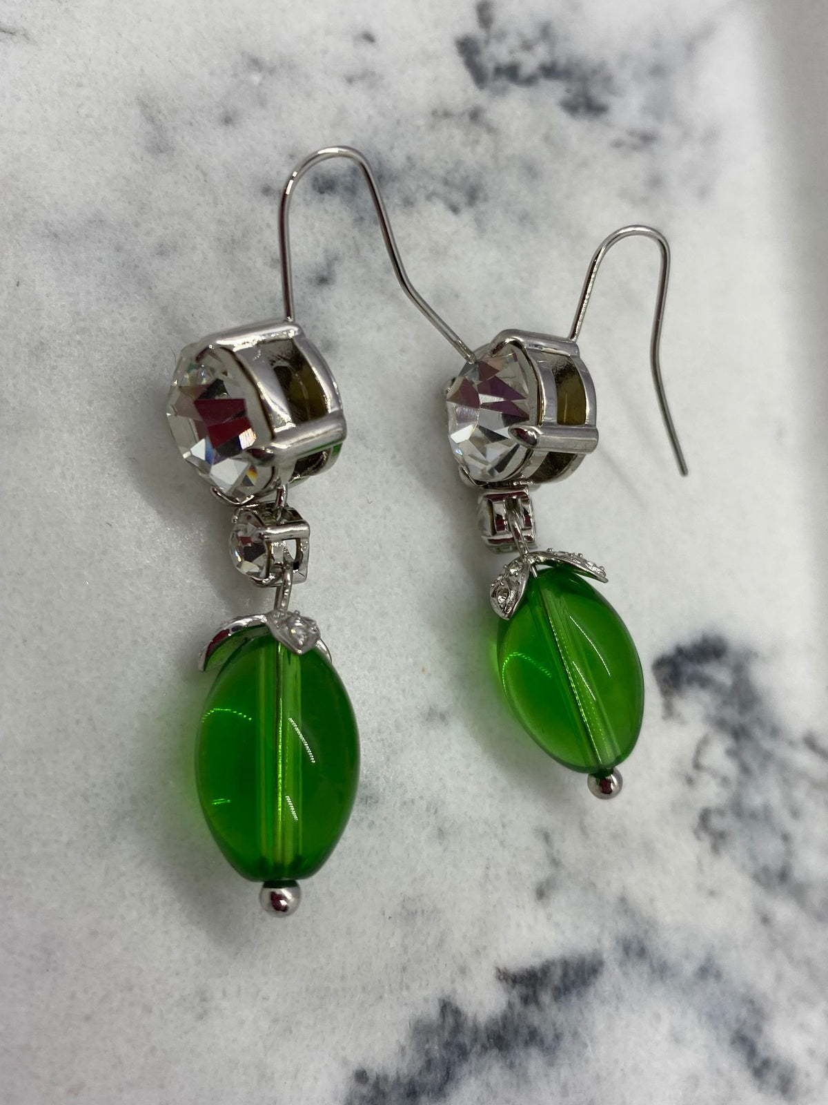 MIU MIU Silver Tone Green Stone Pendant Earrings - Pre owned