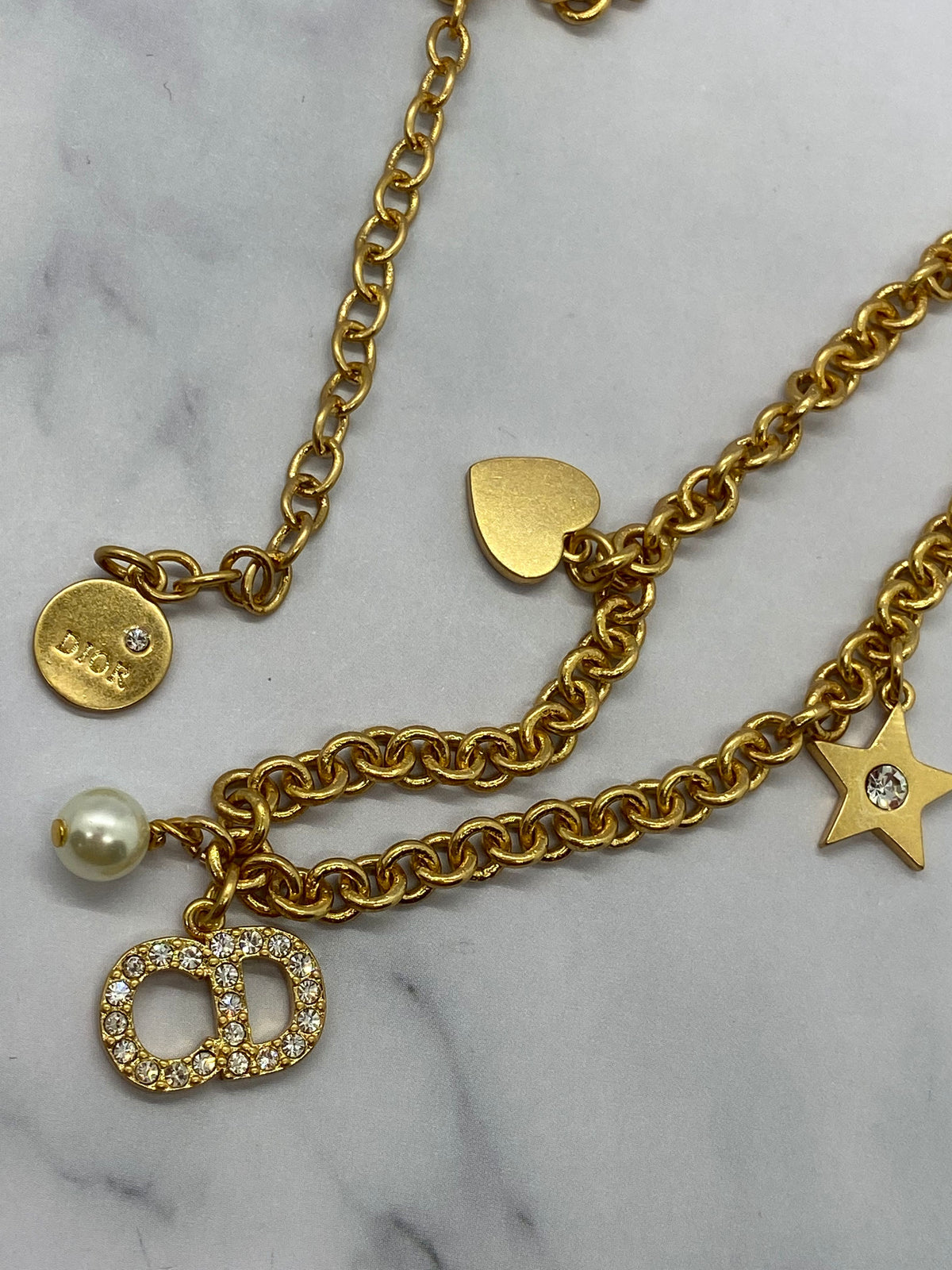 CHRISTIAN DIOR CD Gold Tone Rhinestone Necklace - Pre owned