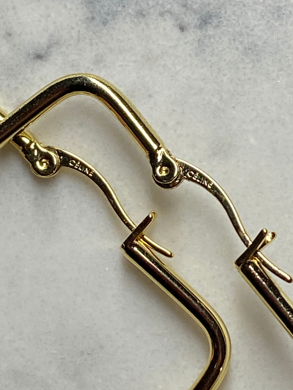 CELINE Gold Tone Square Hoop Earrings - Pre owned