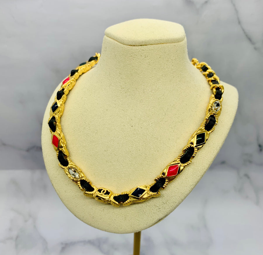 CHANEL CC Leather Trim Necklace - USED