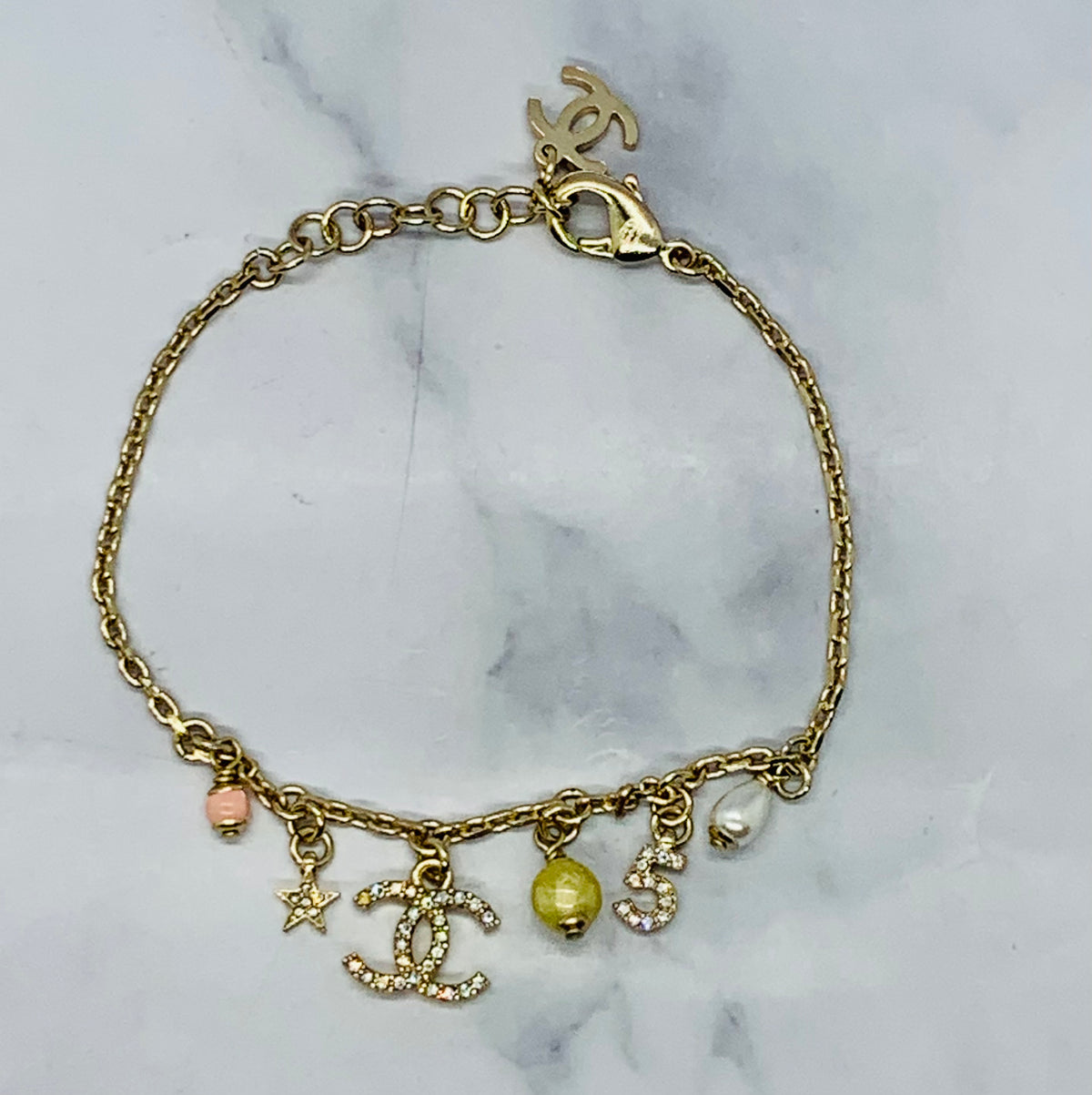 CHANEL CC Charm Rhinestone Bracelet - USED