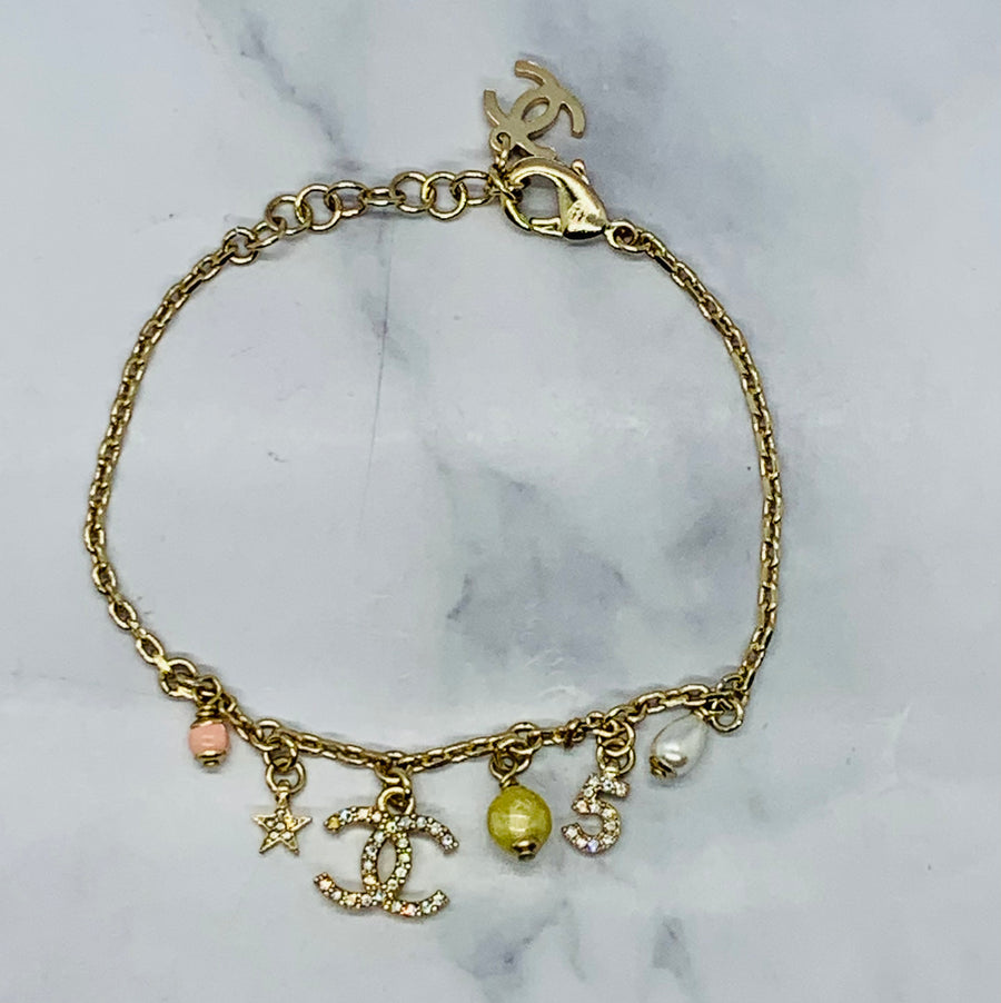CHANEL CC Charm Rhinestone Bracelet - USED