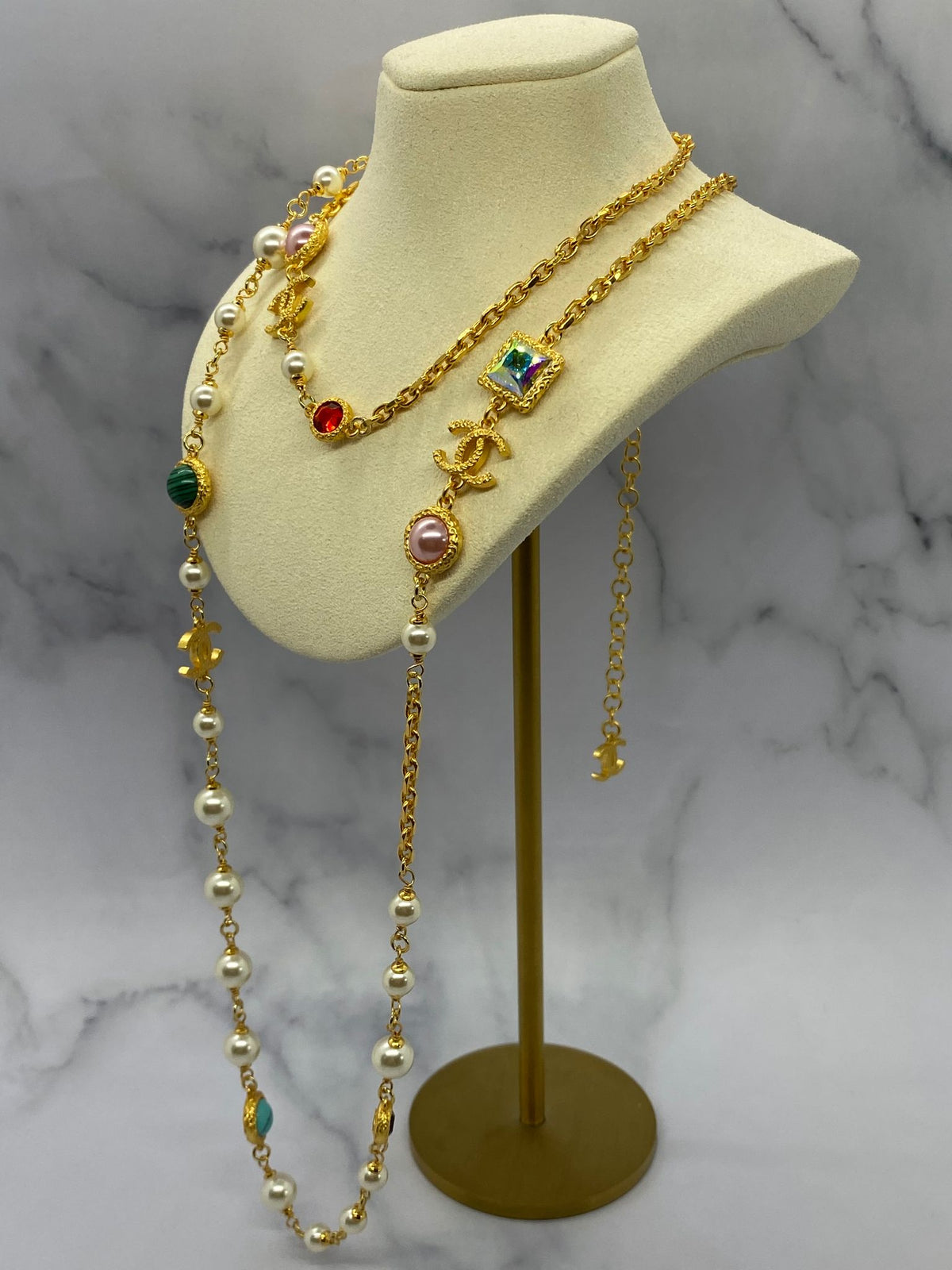 CHANEL CC Gold Tone Rhinestone Layered Necklace - Pre owned