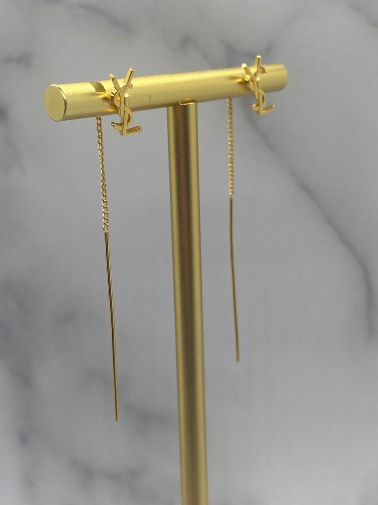 Auth YSL Yves Saint Laurent Gold Tone Threaded Earrings - Pre owned