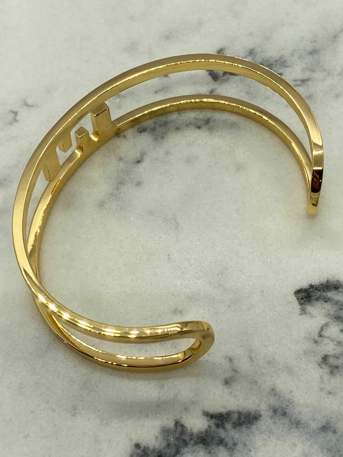 FENDI FF Gold Tone Bangle Luxury Cuff Bracelet - Pre owned