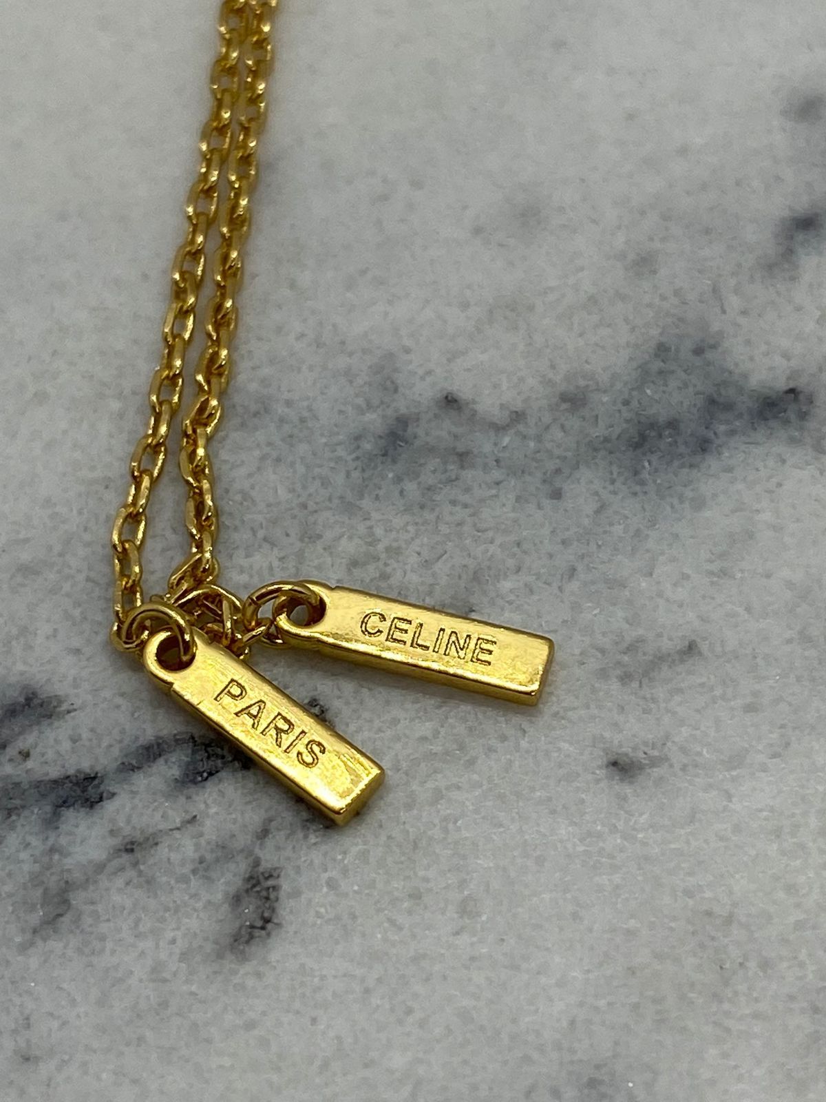 CELINE Gold Tone Pendant Chain Earrings - Pre owned