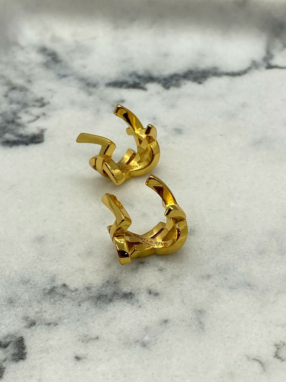 YSL Yves Saint Laurent Gold Monogram Hoop Earrings - Pre owned