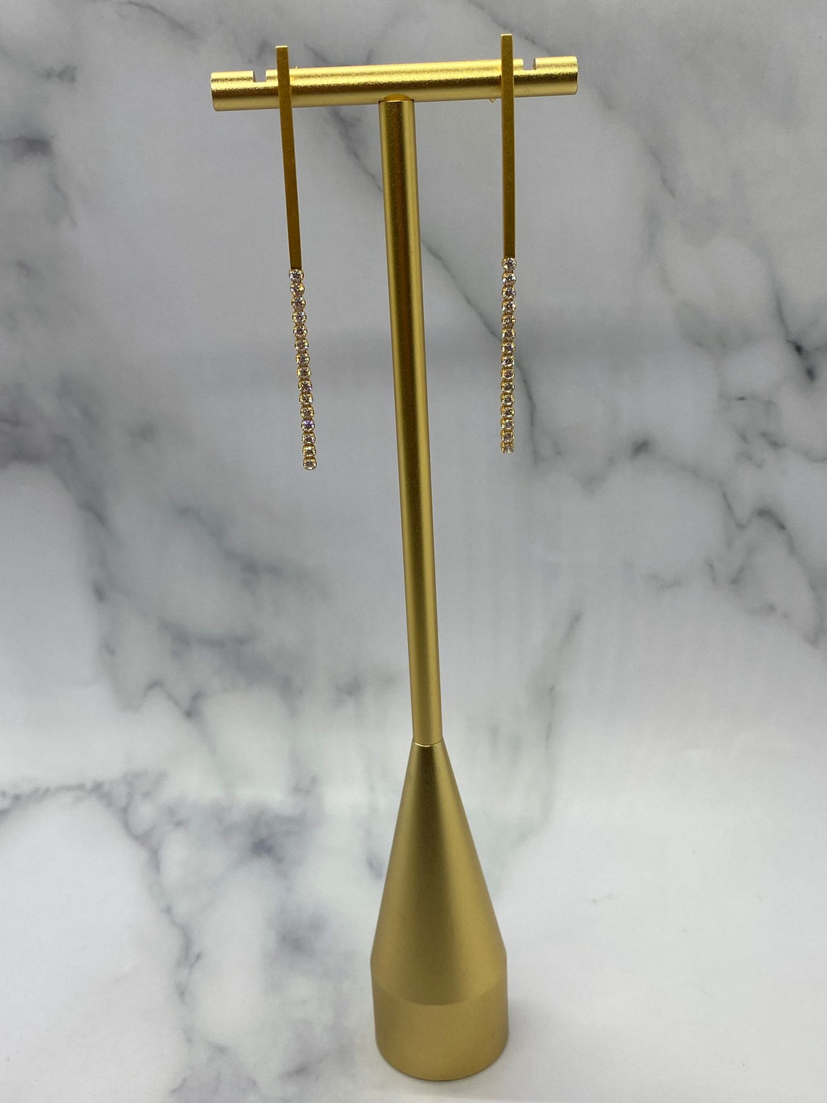 CELINE Gold Tone Rhinestone Stick Earrings - Pre owned