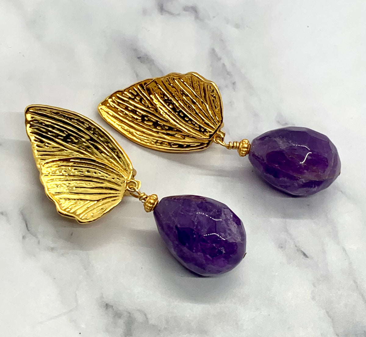 YSL YVES SAINT LAURENT Amethyst Wing Clip On Earrings - Pre owned