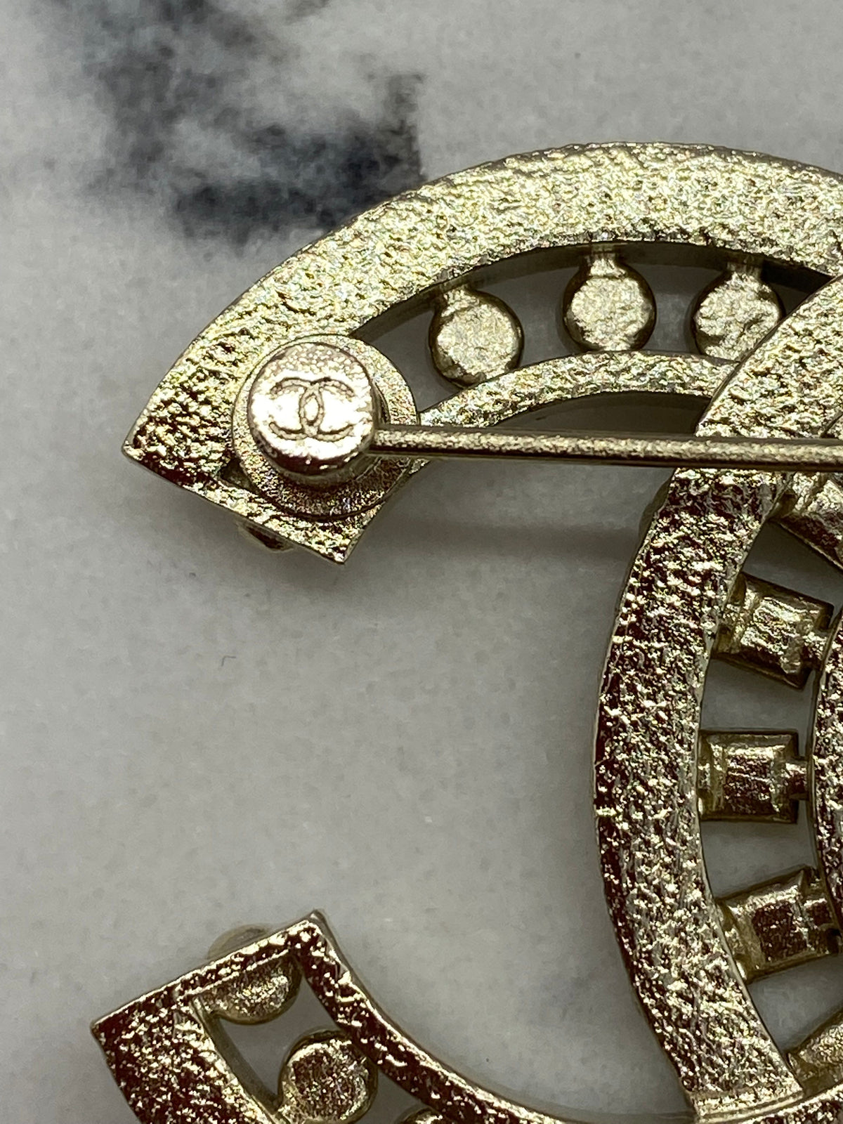 CHANEL CC Light Gold Rhinestone Brooch Pin - USED