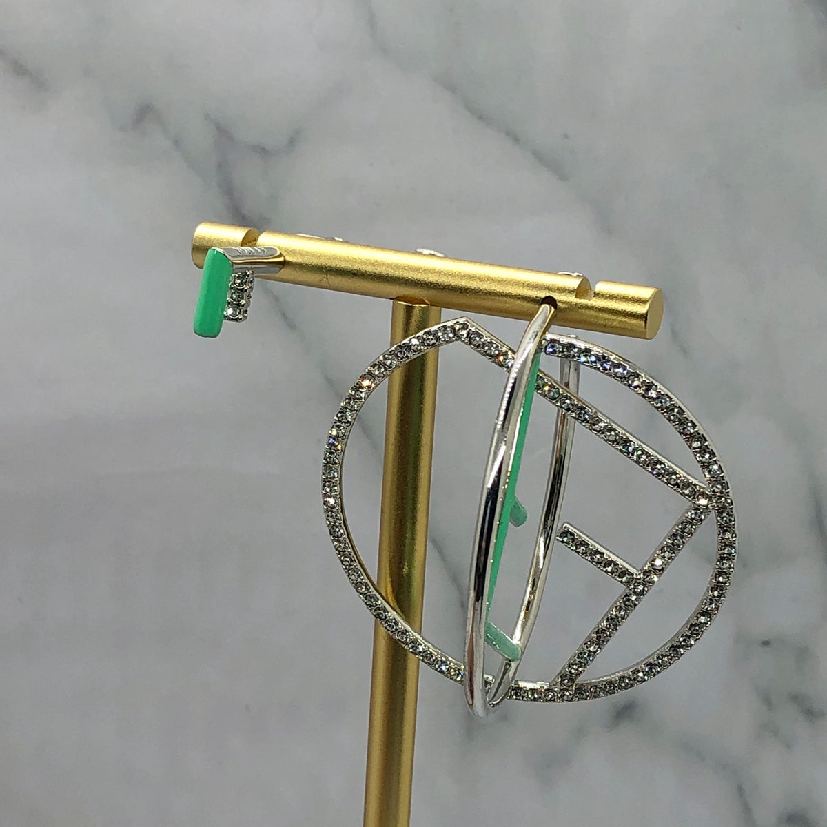 FENDI FF Asymmetric Monogram Rhinestone Earrings - Pre owned