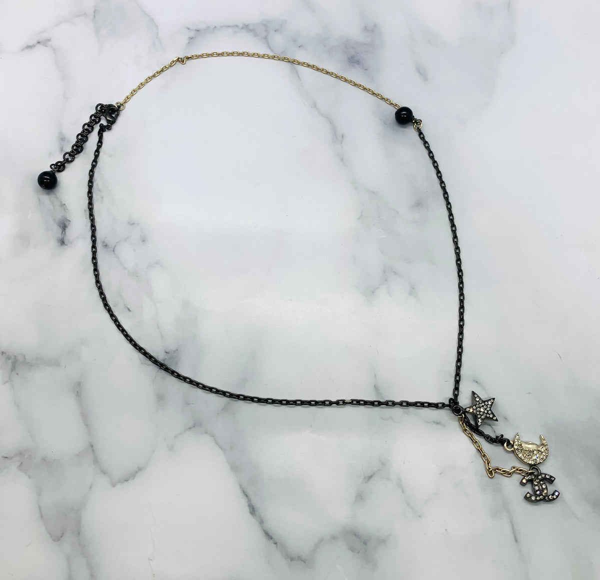 CHANEL CC 2017 Star & Moon Pendant Necklace - USED