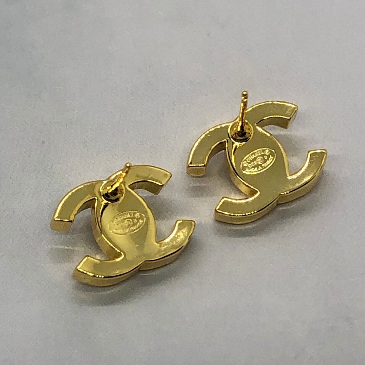 HANEL CC Gold Tone Rhinestone Stud Earrings - Pre owned