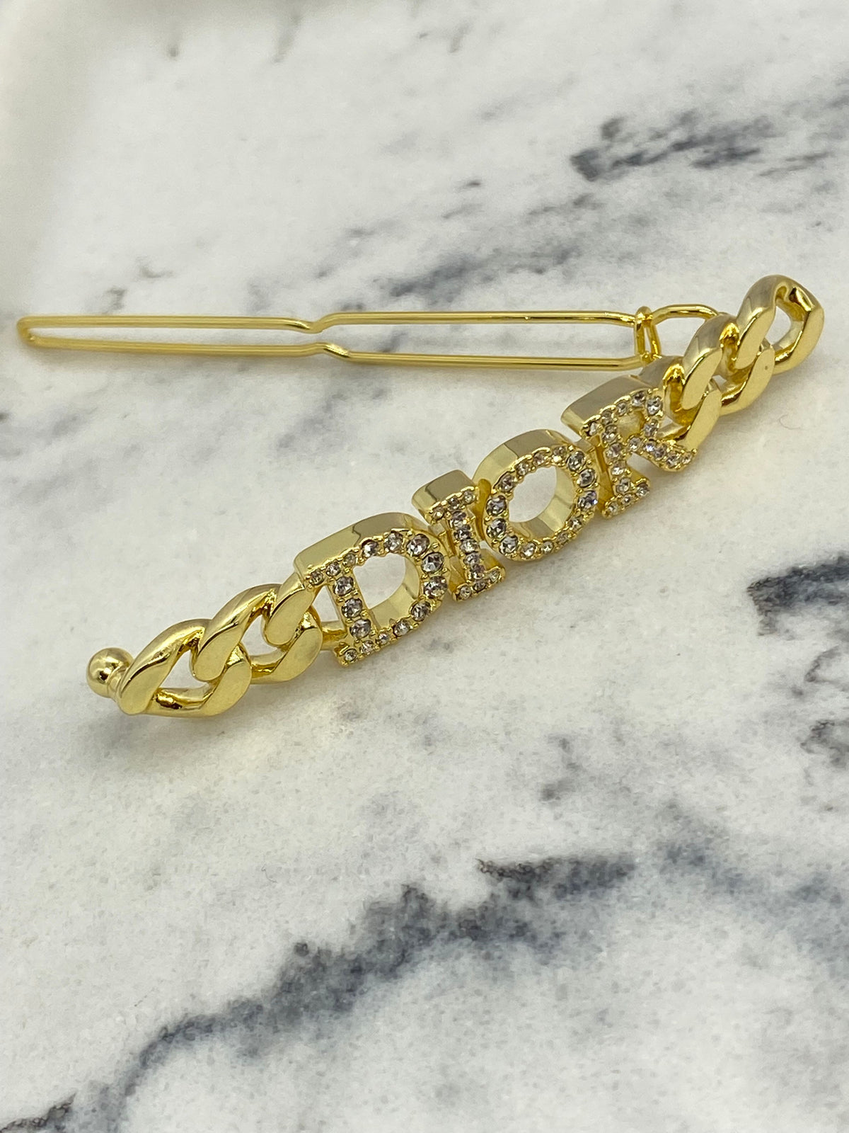 CHRISTIAN DIOR Gold Tone Rhinestone Hair Clip Barrette - Pre owned