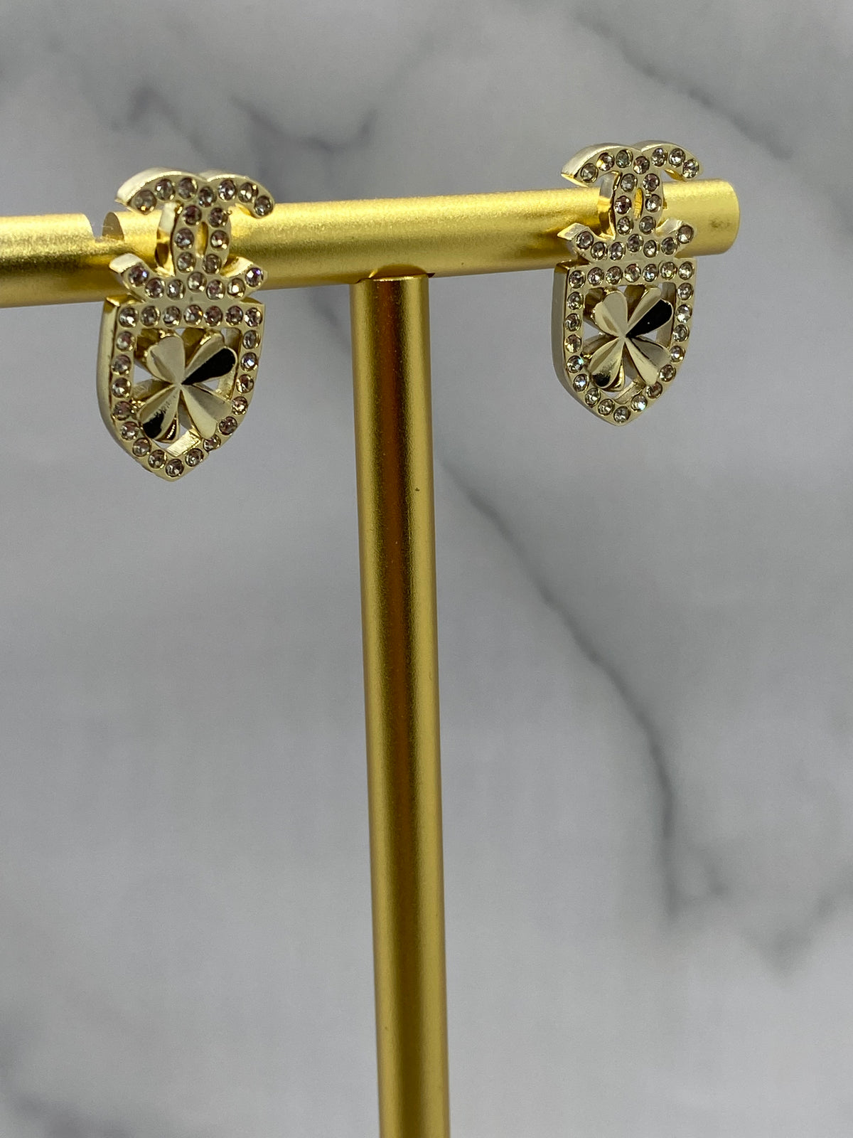 CHANEL CC Clover Shield Earrings - USED