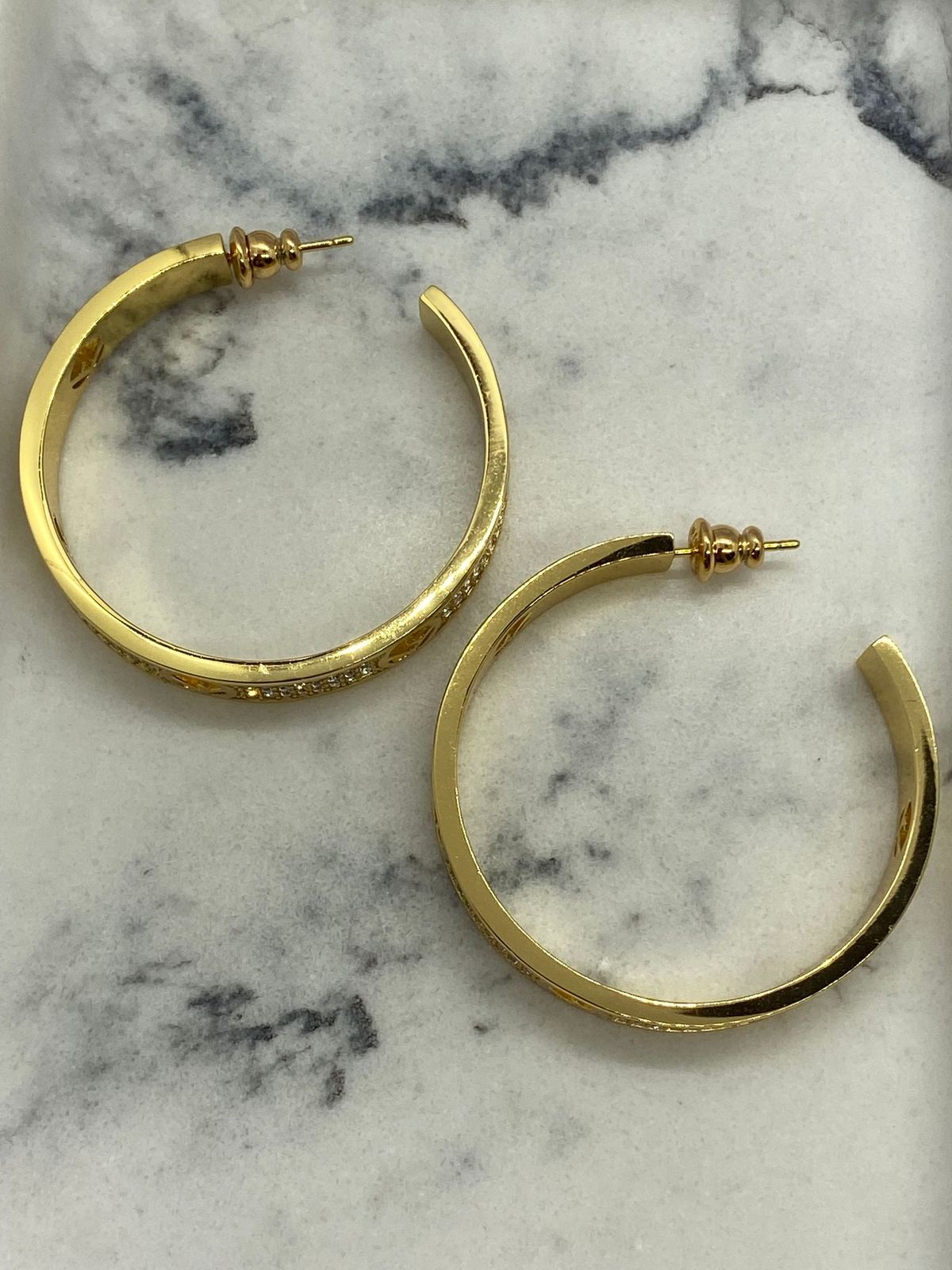 FENDI F Gold Tone Rhinestone Hoop Earrings - Pre owned