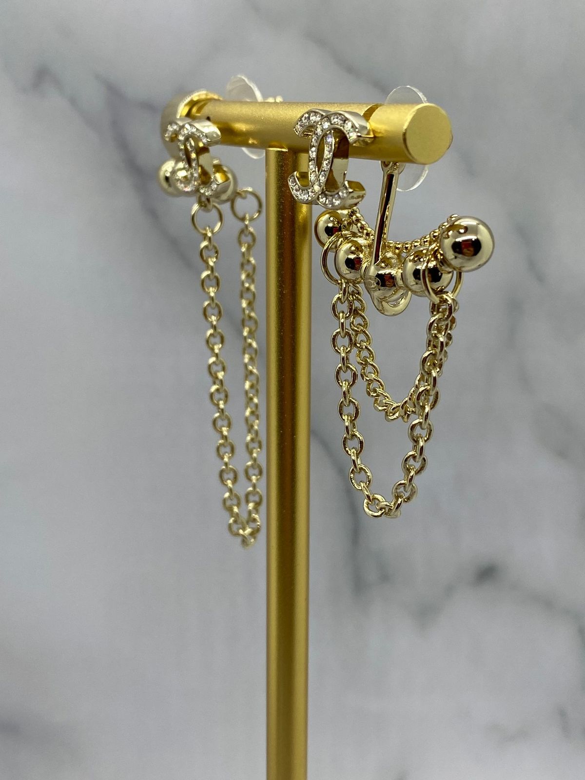 CHANEL CC Asymmetric Gold Tone Cuff Earrings - pre owned
