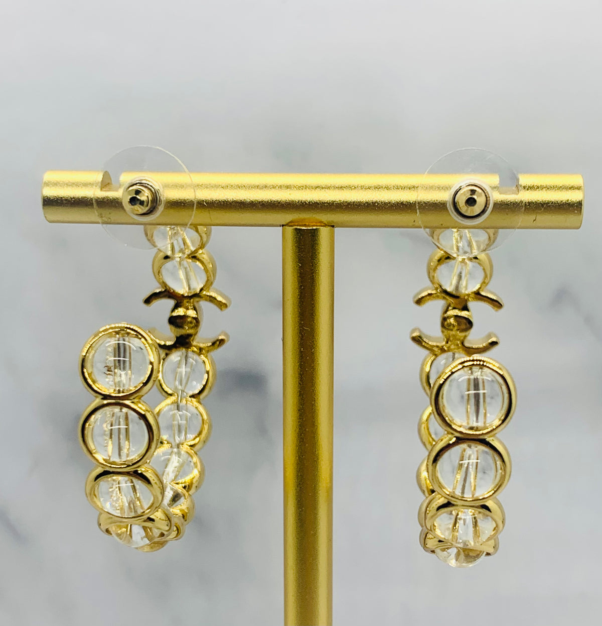 CHANEL CC Gold Tone Hoop Earrings - Pre owned