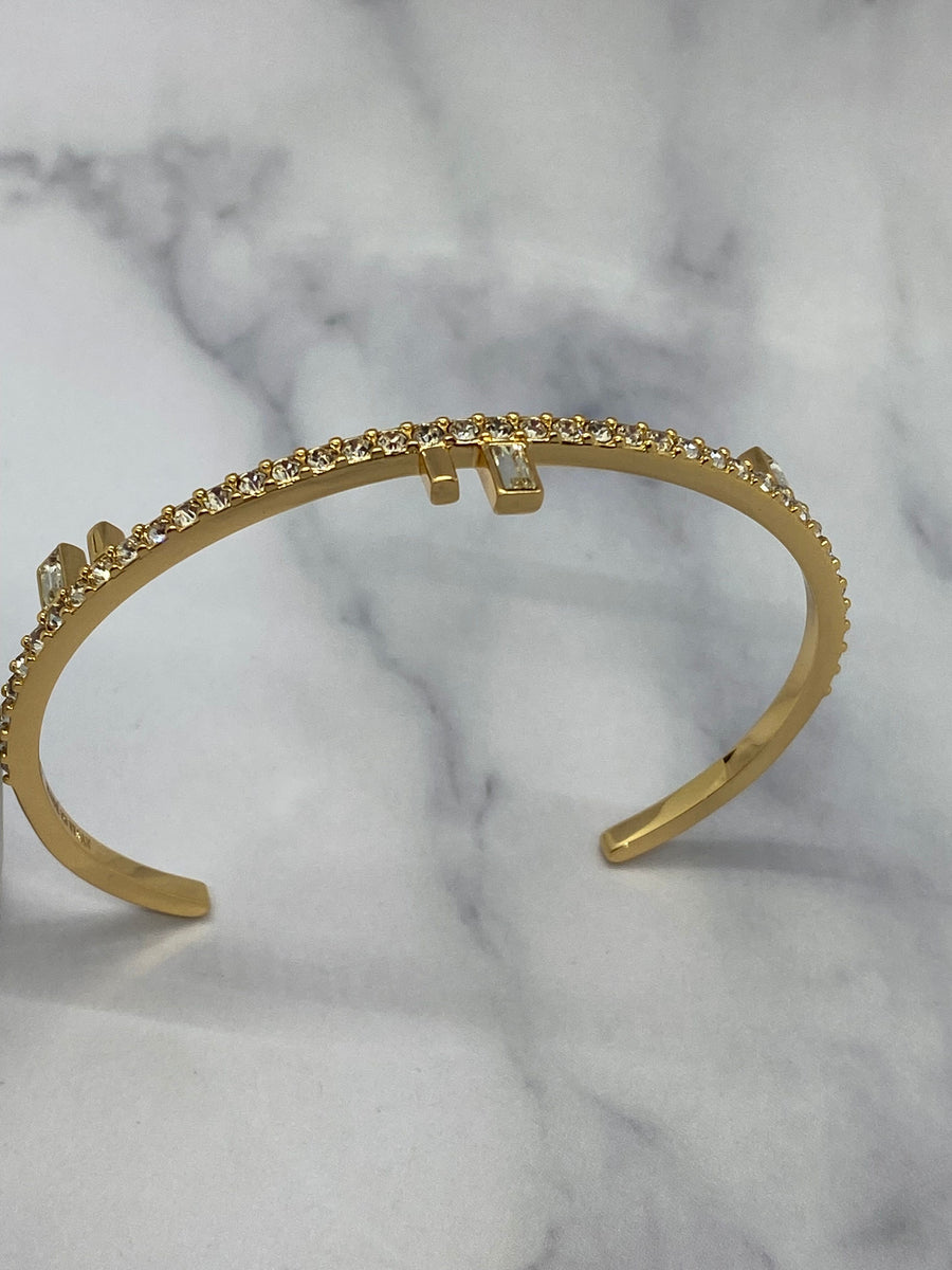 FENDI F Gold Tone Rhinestone Bangle Cuff Bracelet - Pre owned