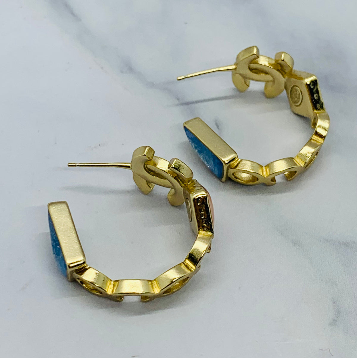 CHANEL CC Rhinestone Color Tone Hoop Earrings - Pre owned