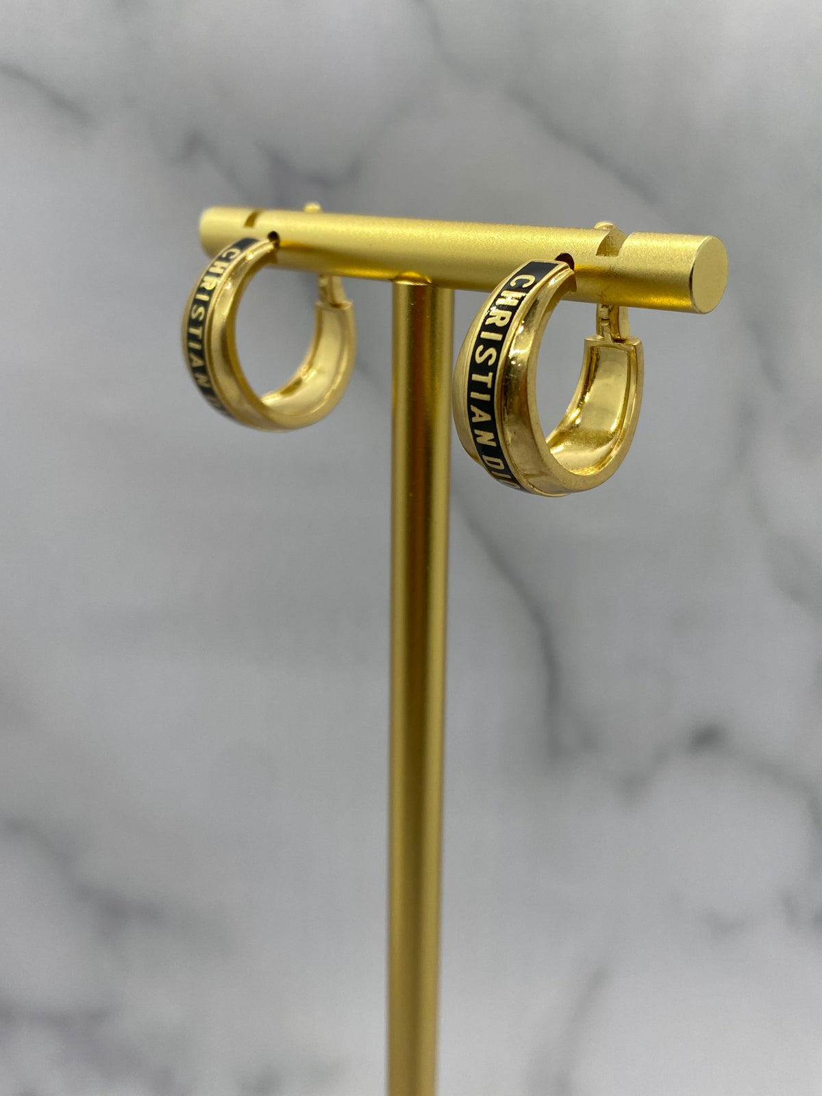 CHRISTIAN DIOR Monogram Gold Tone Hoop Earrings - Pre owned