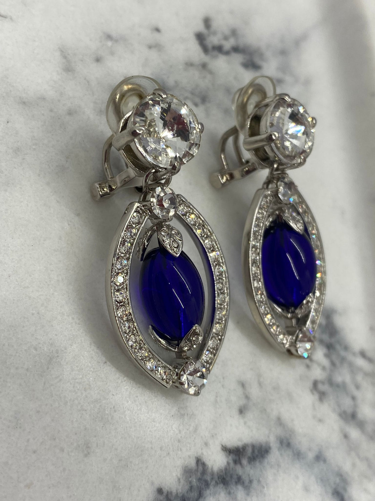 MIU MIU Blue Rhinestone Clip On Earrings - Pre owned