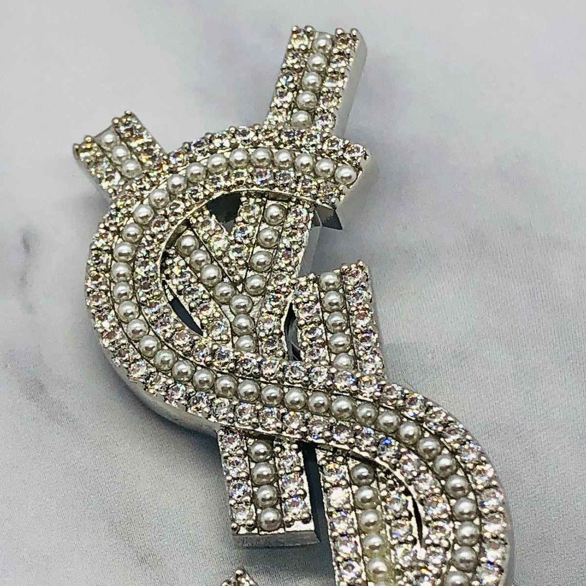 YSL YVES SAINT LAURENT Silver Rhinestone Brooch Pin - Pre owned