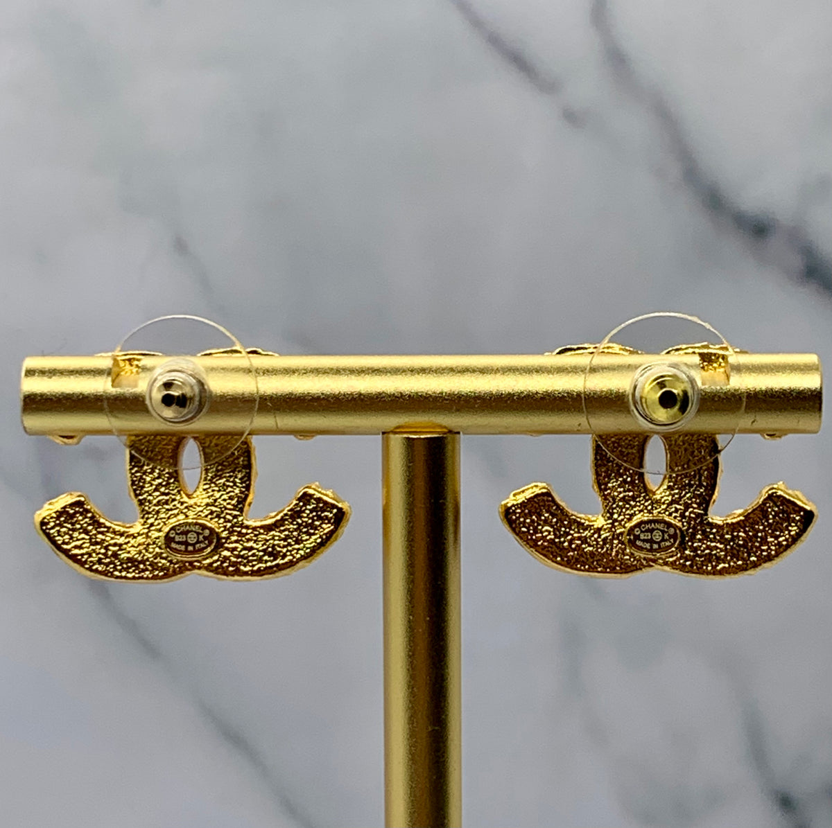 CHANEL CC Gold Tone Black Earrings - Pre owned