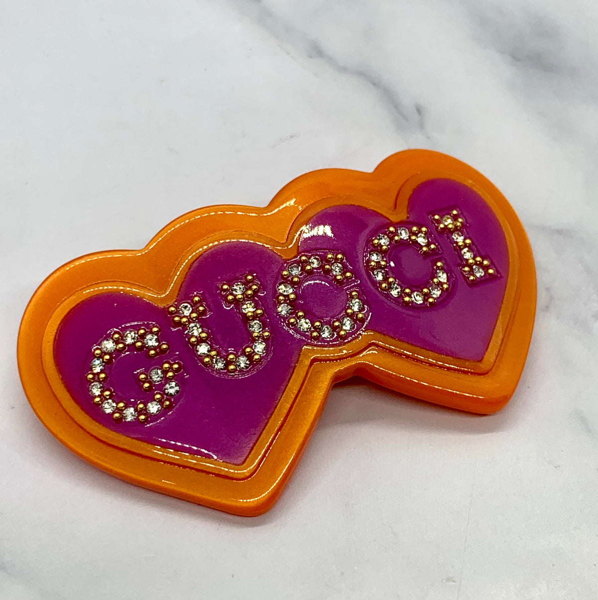 GUCCI Hearts Rhinestone Hair Clip Barrette - Pre owned