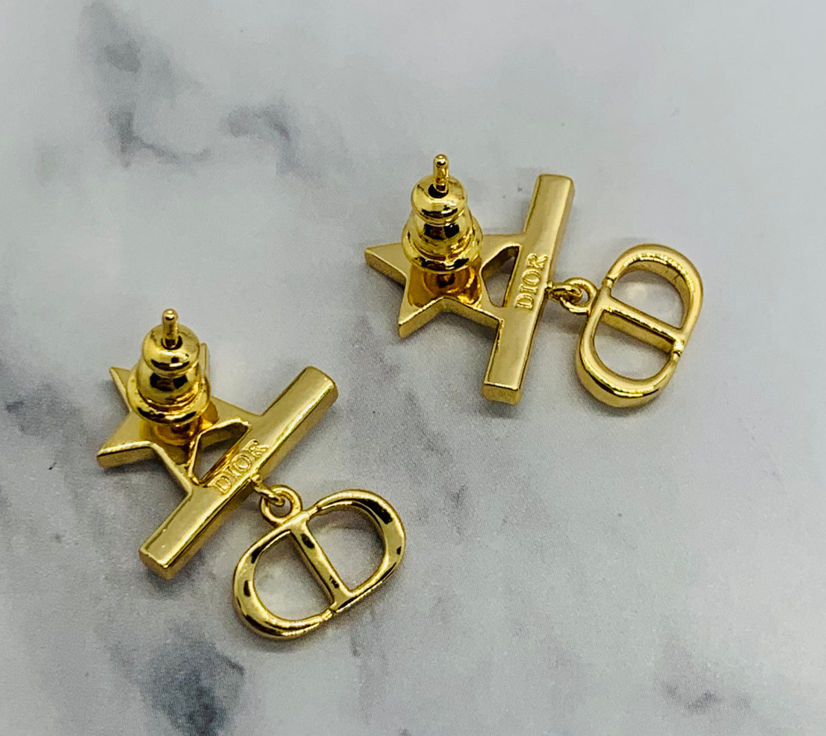 CHRISTIAN DIOR CD Star Pendant Pearl Trim Earrings - Pre owned