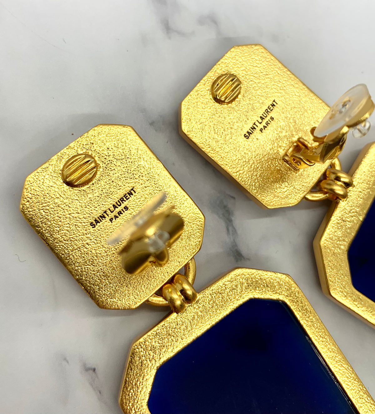 YSL YVES SAINT LAURENT Yellow & Blue Clip On Earrings - Pre owned
