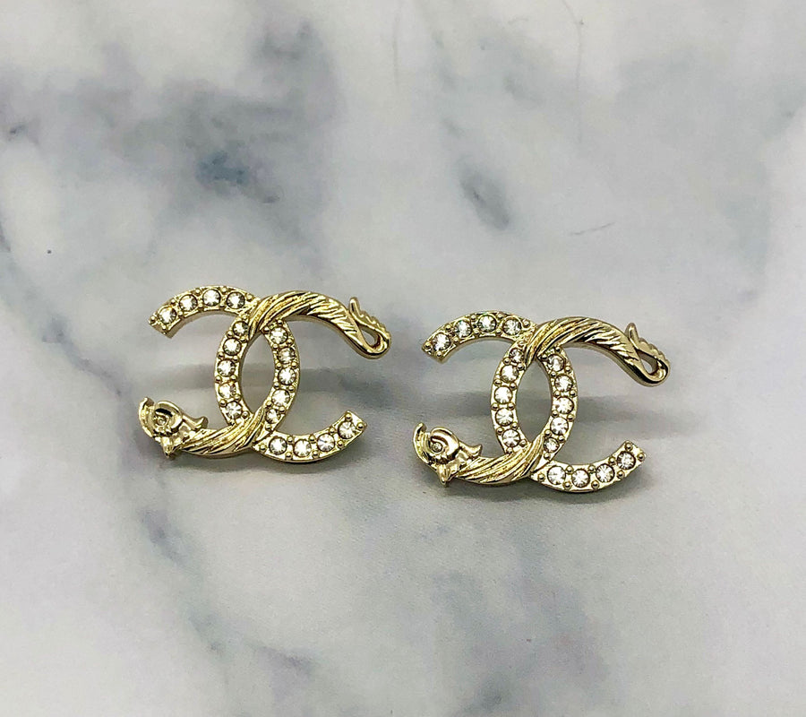 CHANEL CC Light Gold Tone Ornate Earrings - Pre owned