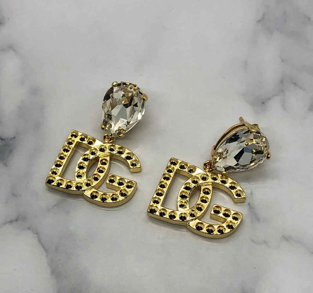 DOLCE & GABBANA Gold Tone Rhinestone Earrings - Pre owned