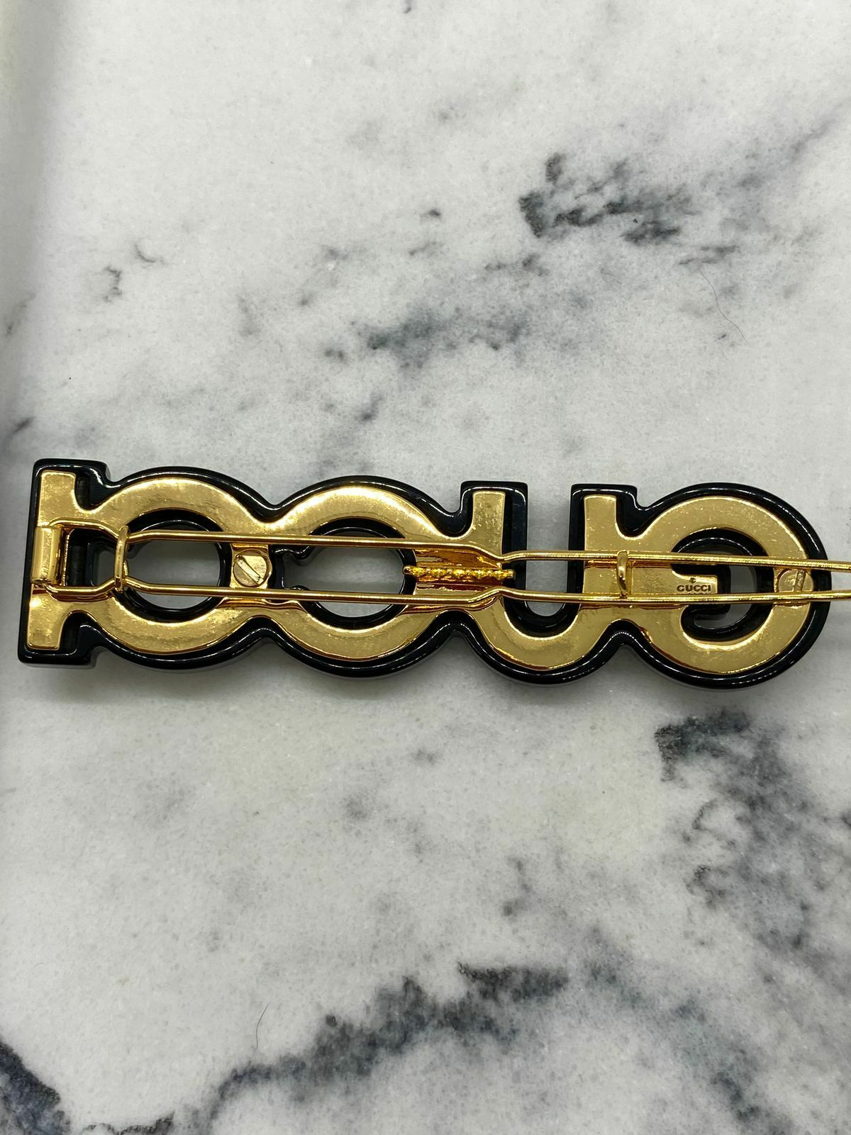 GUCCI Black Acrylic Rhinestone Hair Clip Barrette - USED