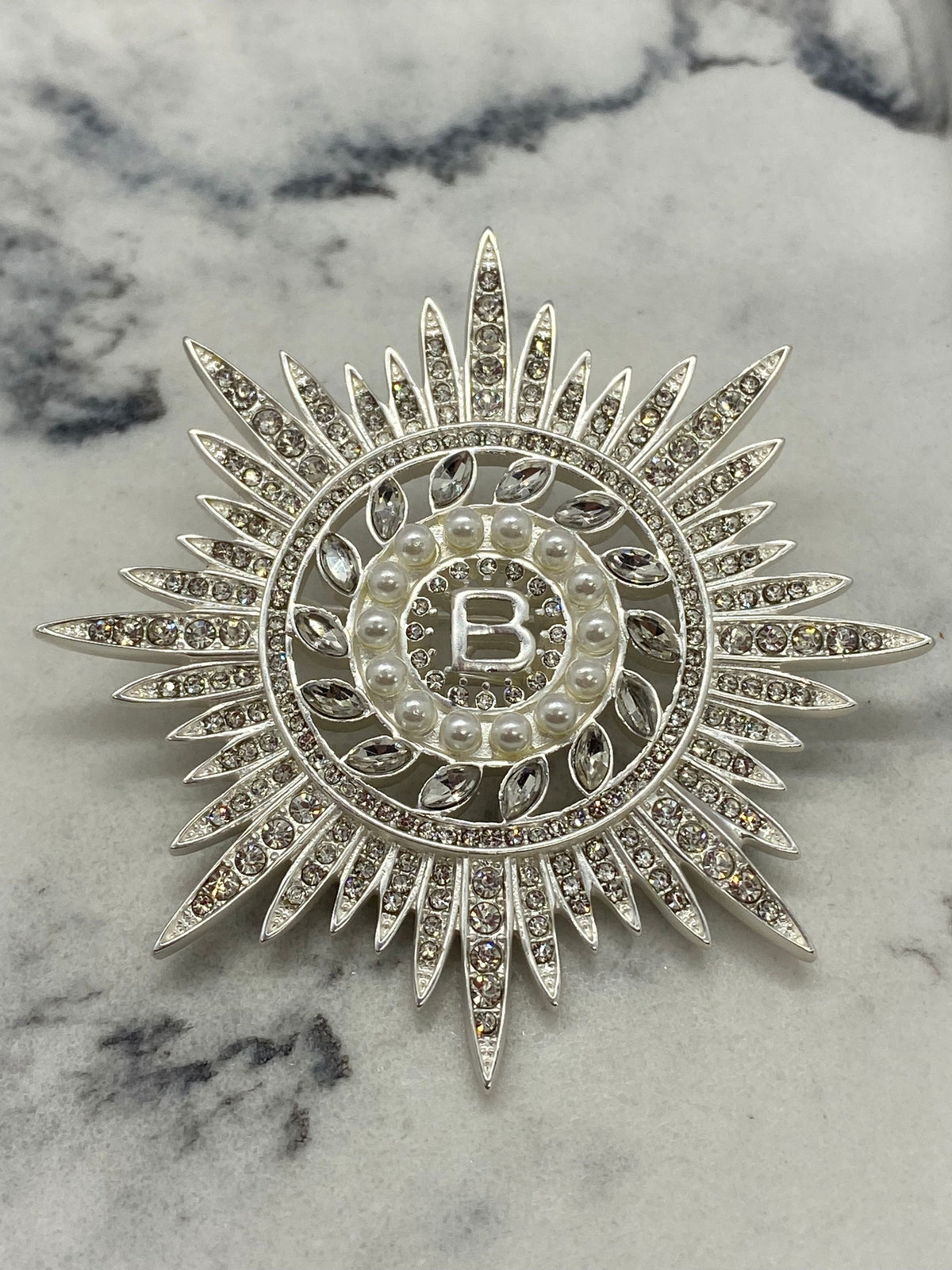 BALENCIAGA Silver Tone Rhinestone Brooch Pin - Pre owned