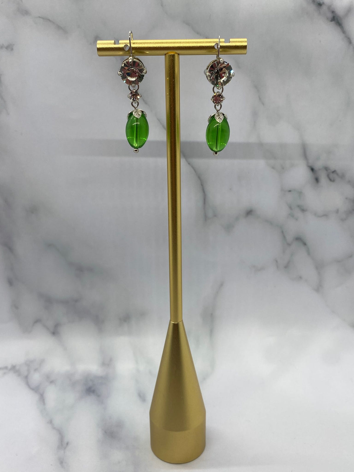 MIU MIU Silver Tone Green Stone Pendant Earrings - Pre owned