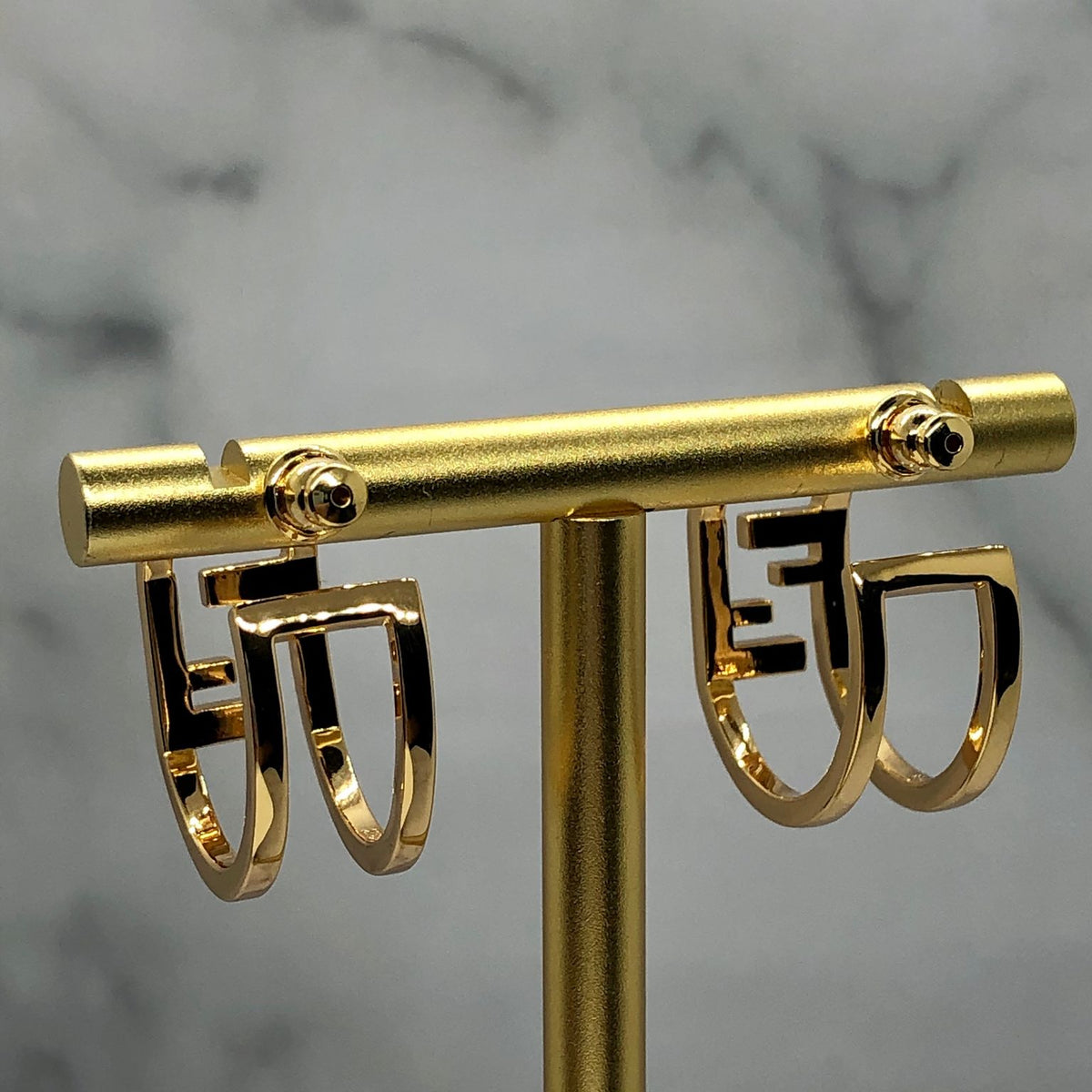FENDI FF Gold Tone Hoop Earrings - Pre owned