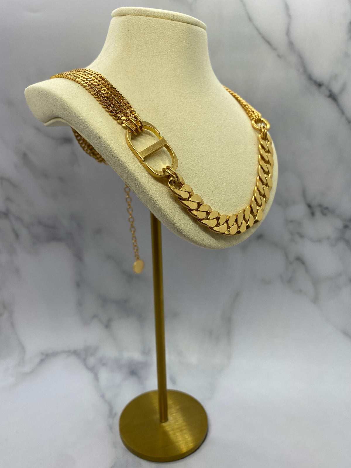CHRISTIAN DIOR CD Gold Tone Statement Necklace - Pre owned