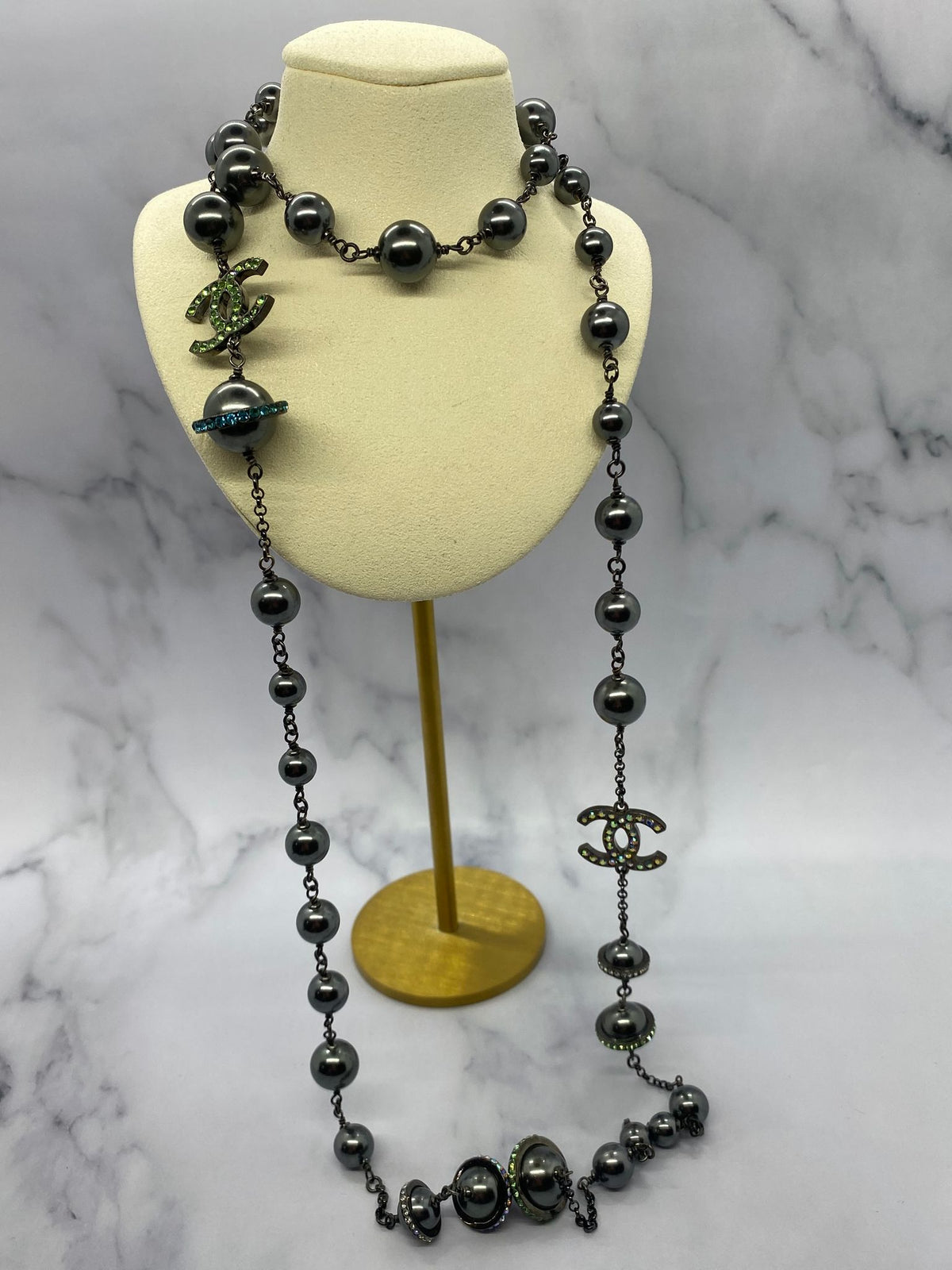 CHANEL CC Black Orb Galaxy Rhinestone Necklace - Pre owned