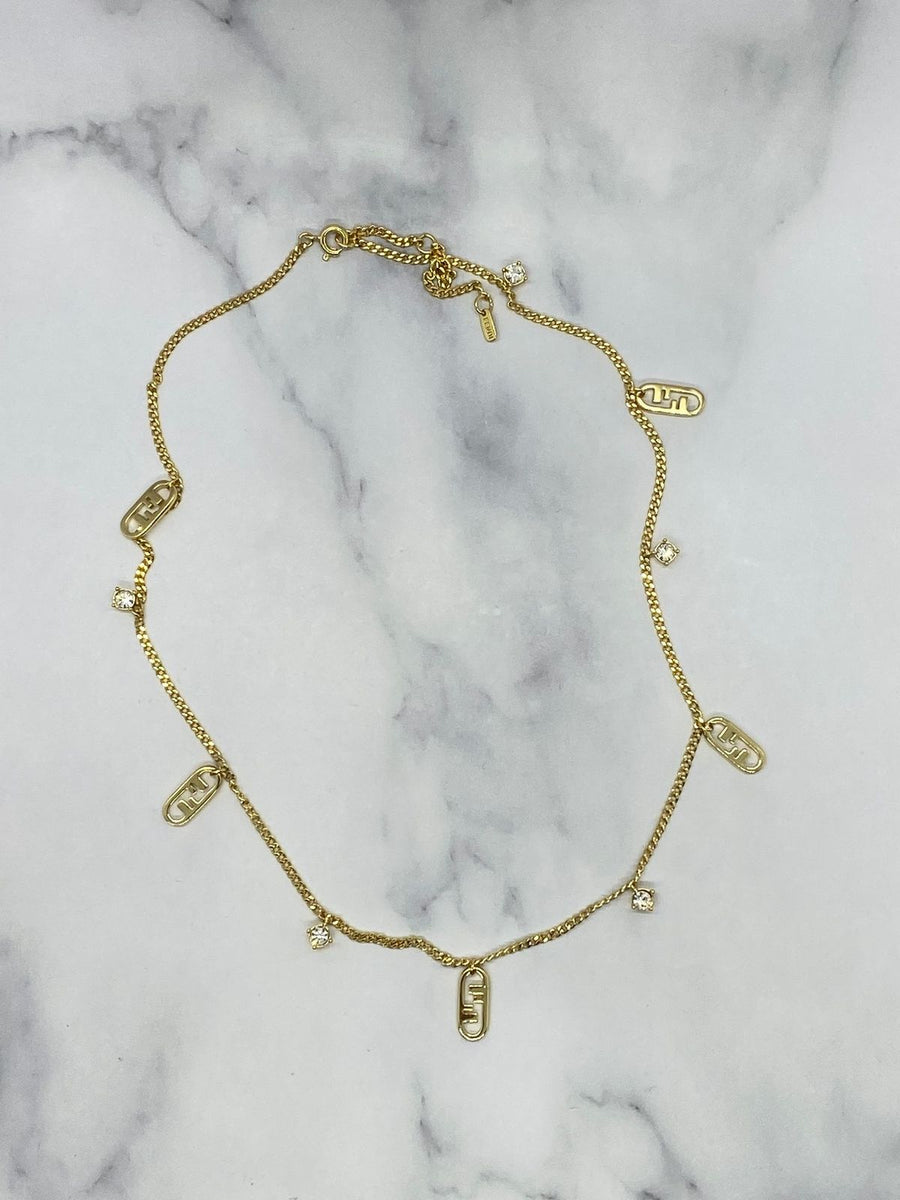 FENDI F Gold Tone Charm Necklace - Pre owned