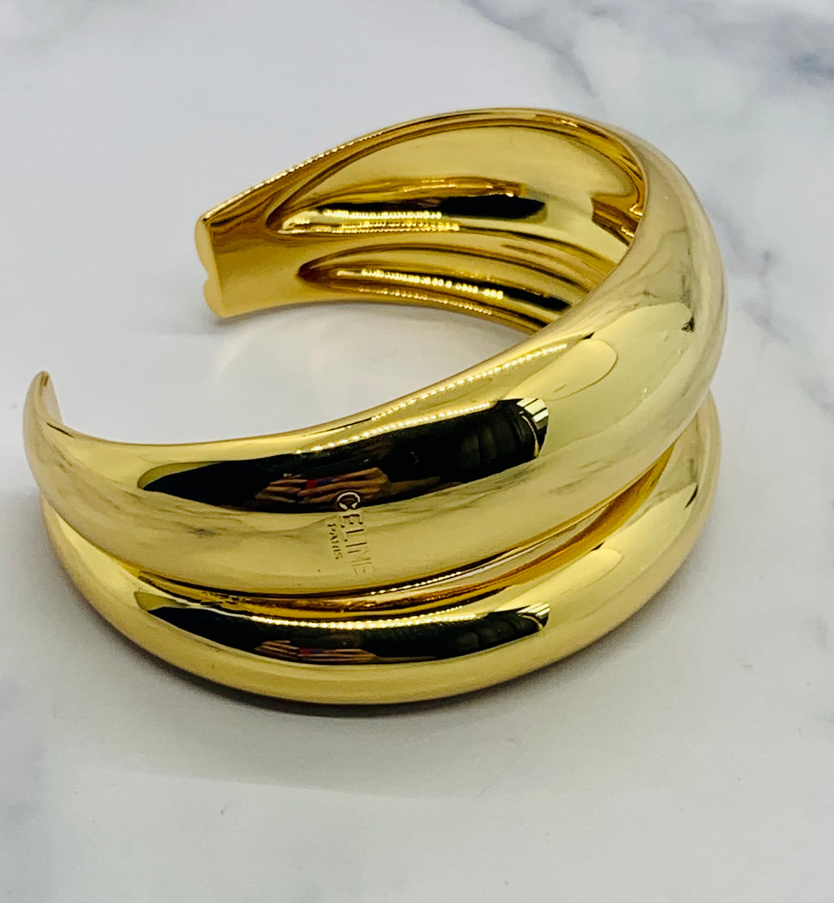 CELINE Gold Tone Cuff Bracelet - Pre owned