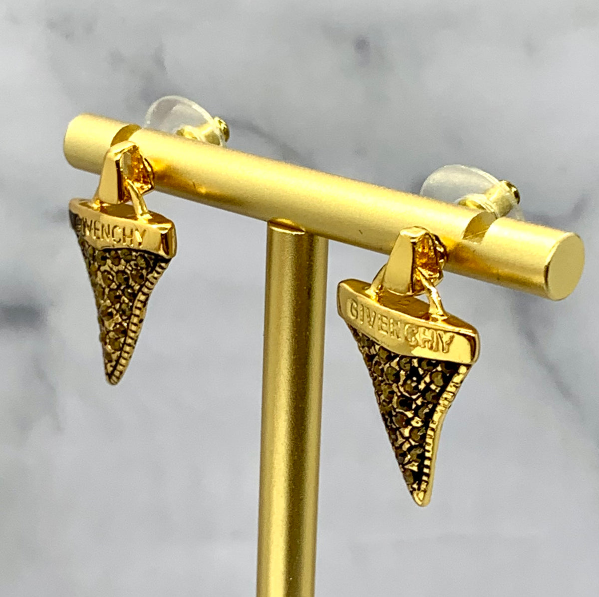 GIVENCHY Shark Tooth Rhinestone Earrings - USED