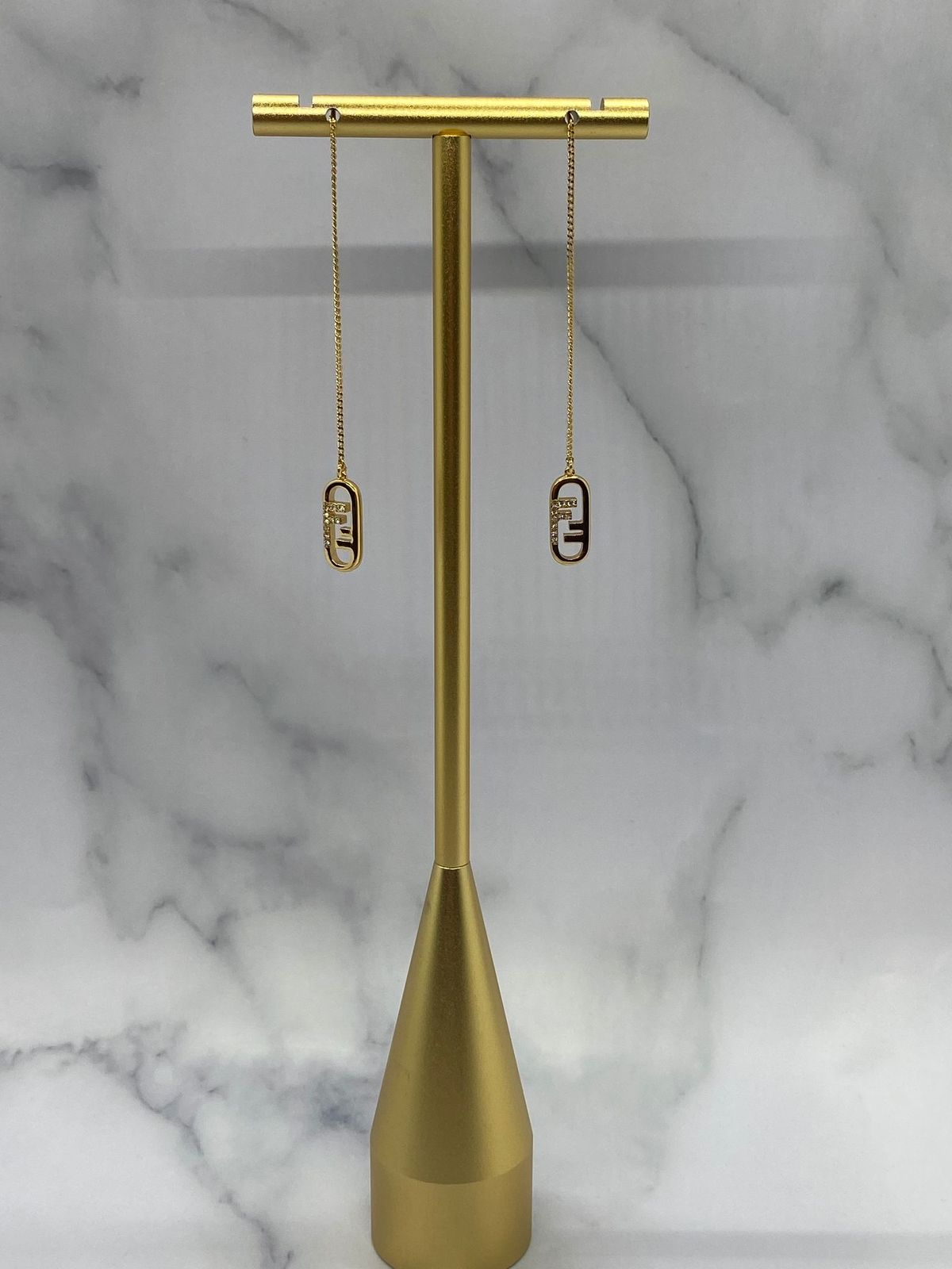 FENDI F Gold Tone Rhinestone Threaded Earrings - Pre owned